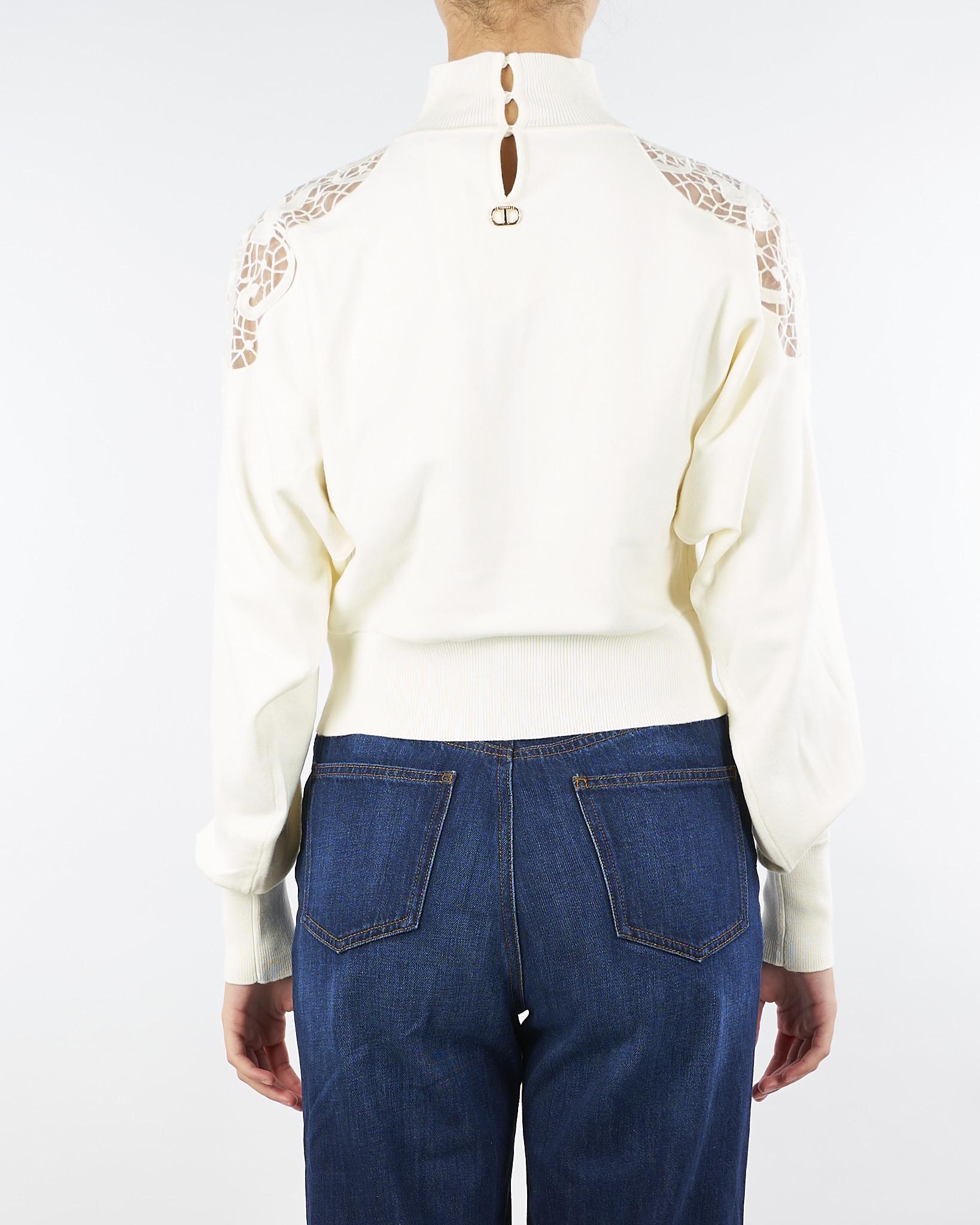 Maglia Dolcevita Panna con inserti in pizzo TP3406 282 TWIN SET 