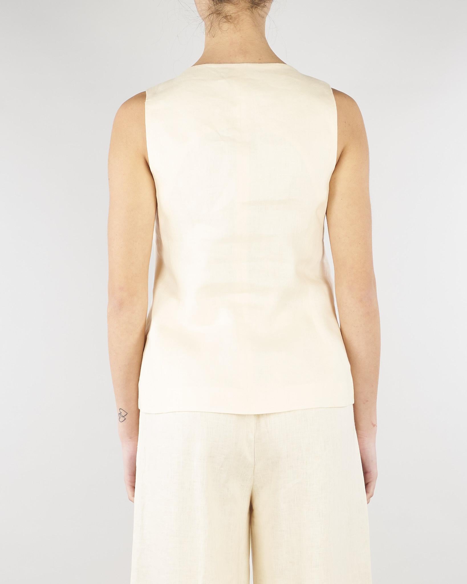 Gilet Ecru in lino con ricami in paillettes SP5NT054 1004 ICONA 