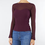 Maglia Bordeaux aderente a costine con dettagli trasparenti 8K0305K143 M536 PATRIZIA PEPE 