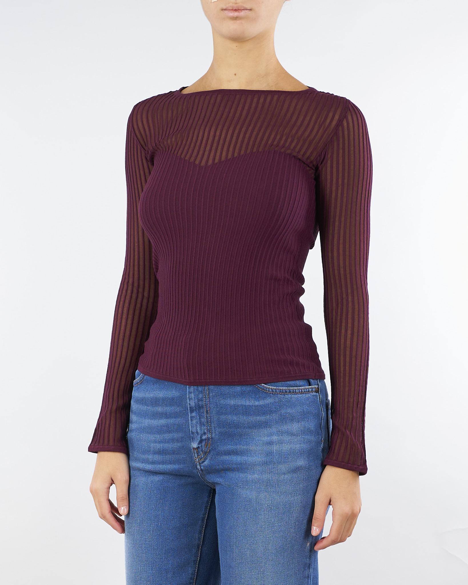 Maglia Bordeaux aderente a costine con dettagli trasparenti 8K0305K143 M536 PATRIZIA PEPE 