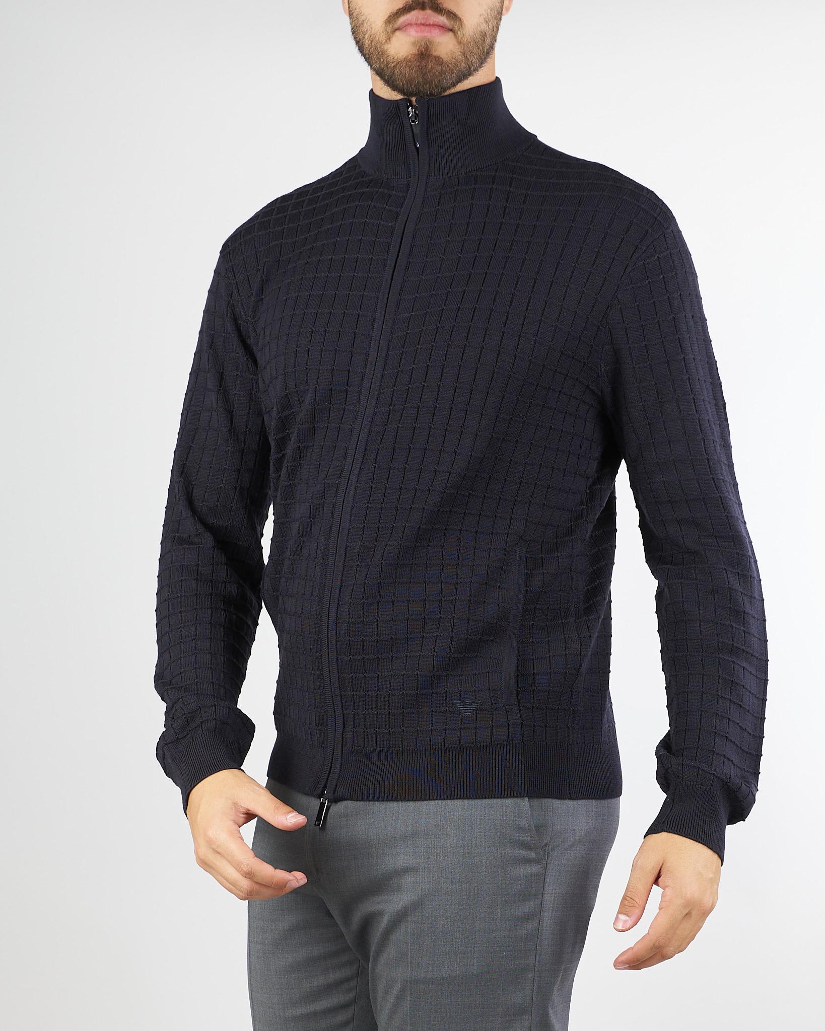 Cardigan Jacquard Blu con zip EM003503AF14113 UB109 EMPORIO ARMANI 
