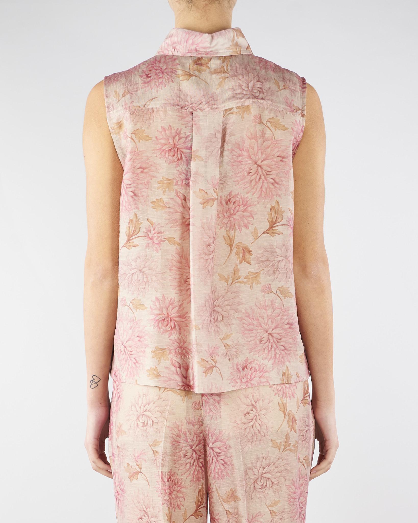 Camicia Rosa smanicata in organza di lino stampata TO0203450272 572 SEVENTY 