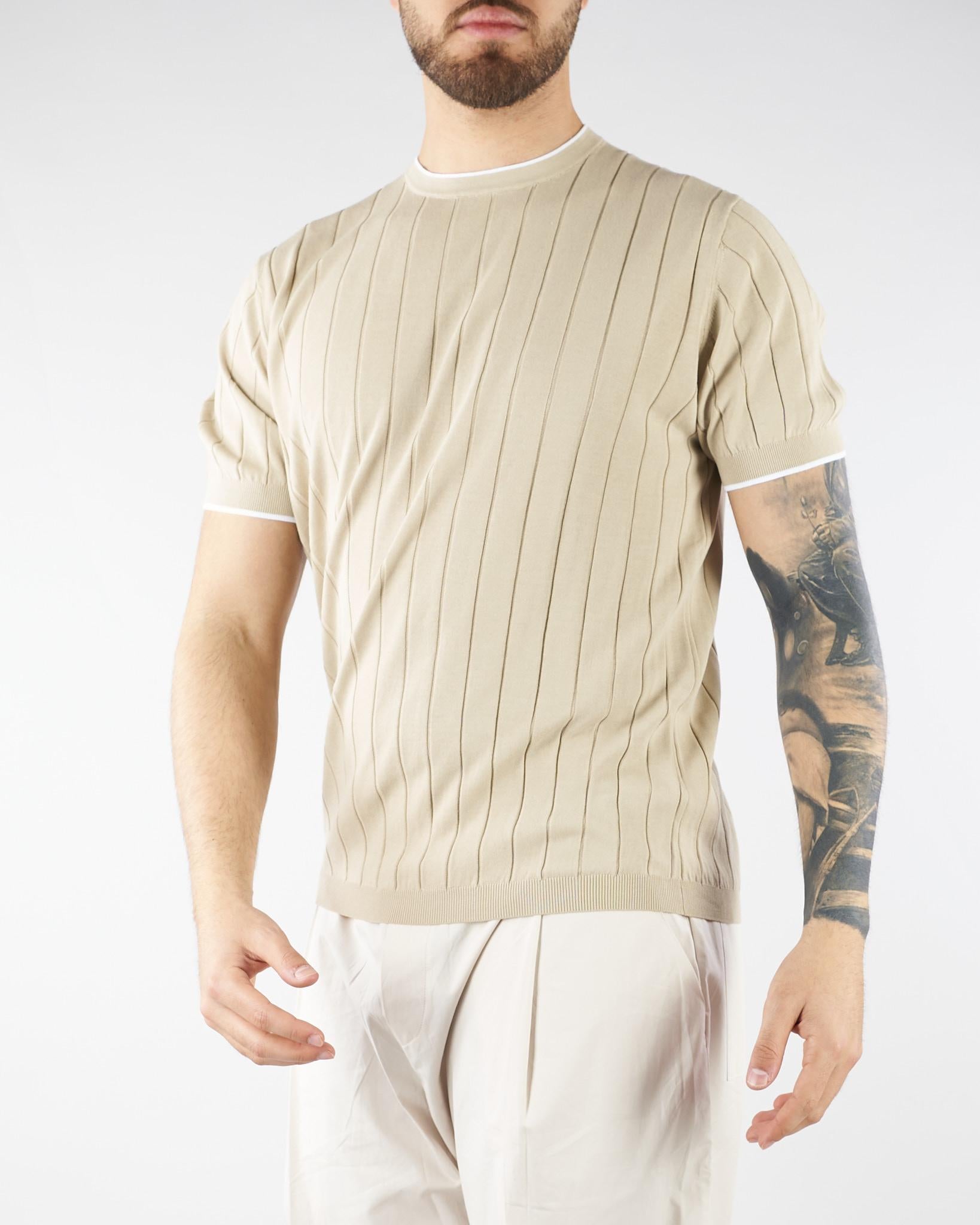 Maglia Sabbia in cotone a costine con profili a contrasto DK17020 30 DIKTAT 