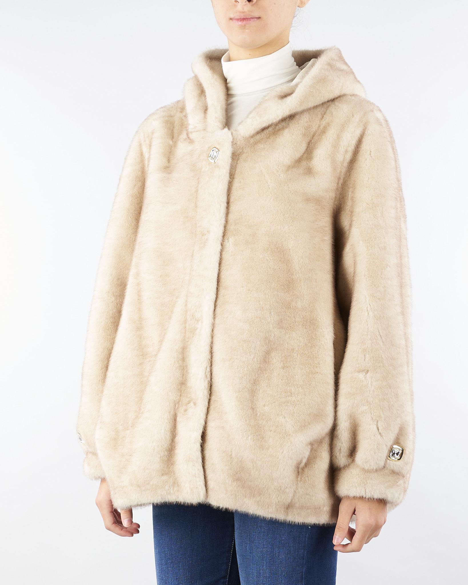 Ecopelliccia Beige con cappuccio e bottoni gioiello NS204 30 NO SECRETS 