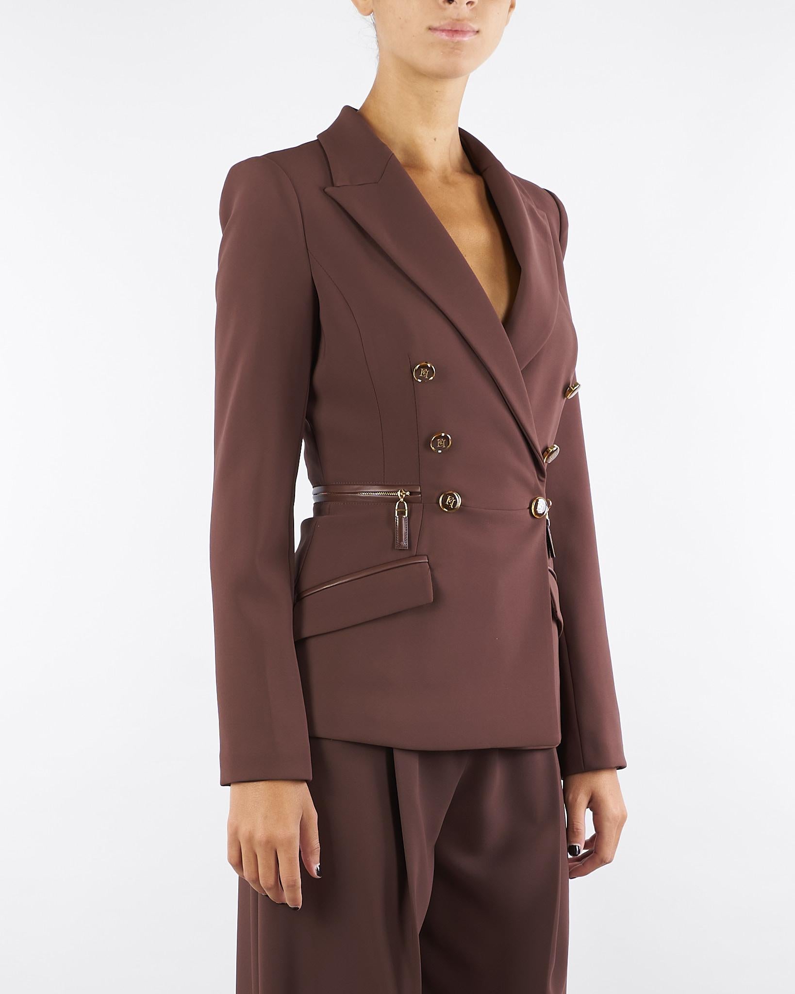 Giacca Coffee in crêpe leggero con dettagli zip GI17256E2 EA3 ELISABETTA FRANCHI 