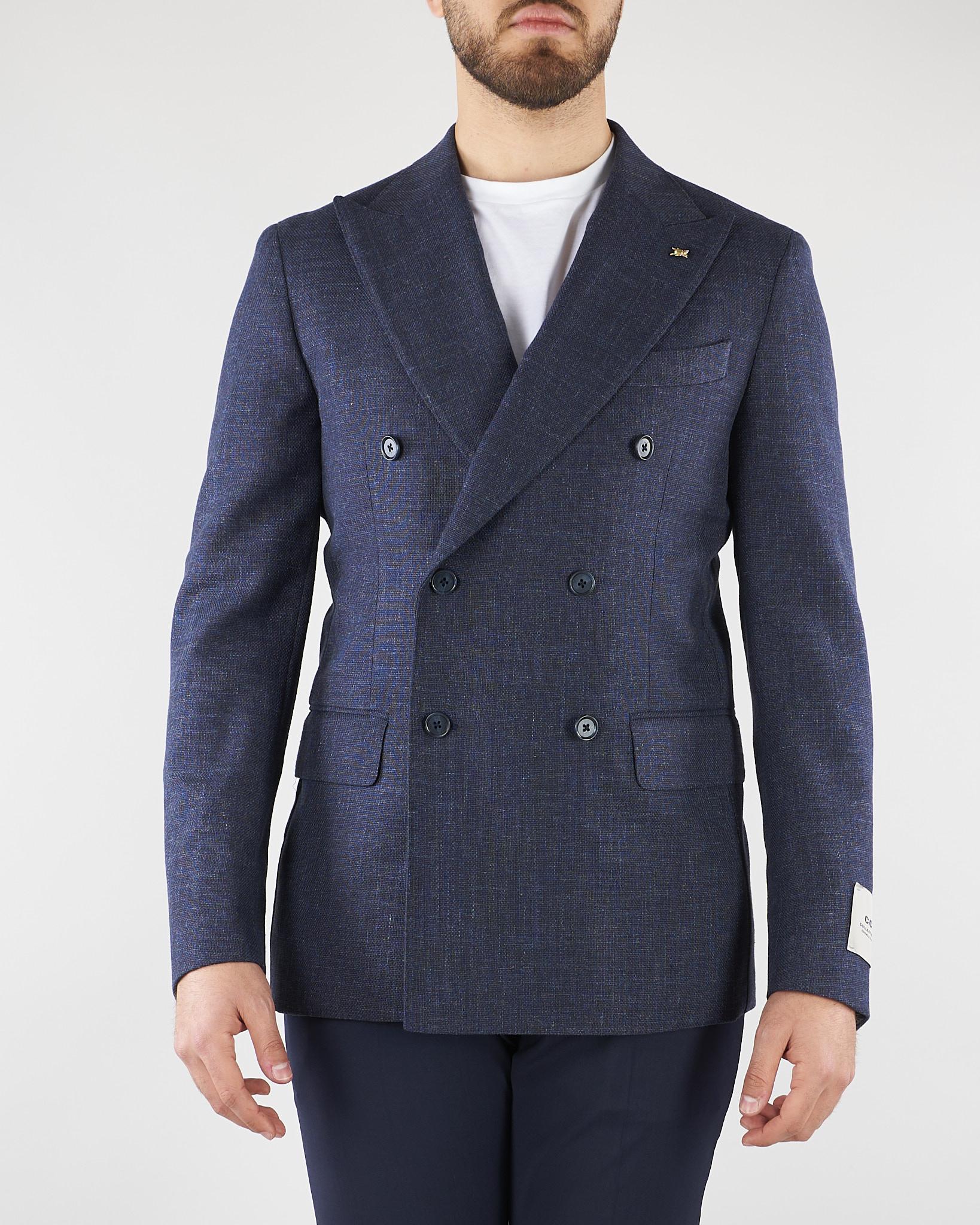 Giacca Blu microfantasia doppiopetto 27XZ932766905 01 CORNELIANI 