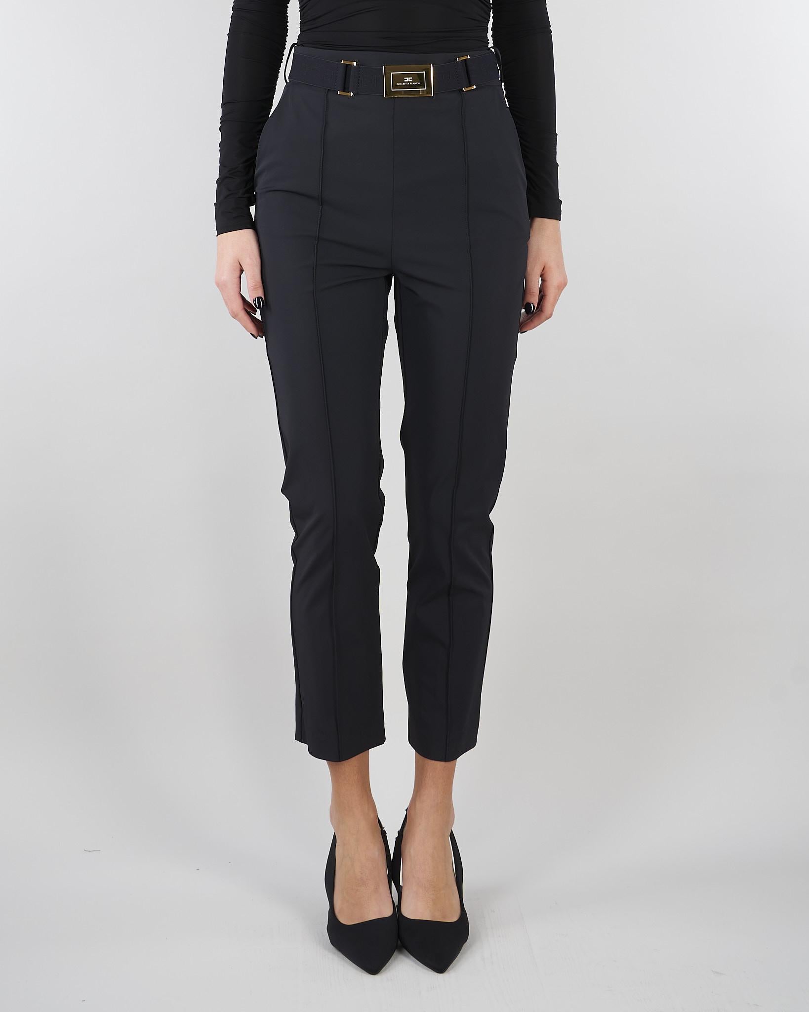 Pantaloni Nero in tessuto tecnico bielastico con cintura PA13261E2 110 ELISABETTA FRANCHI 