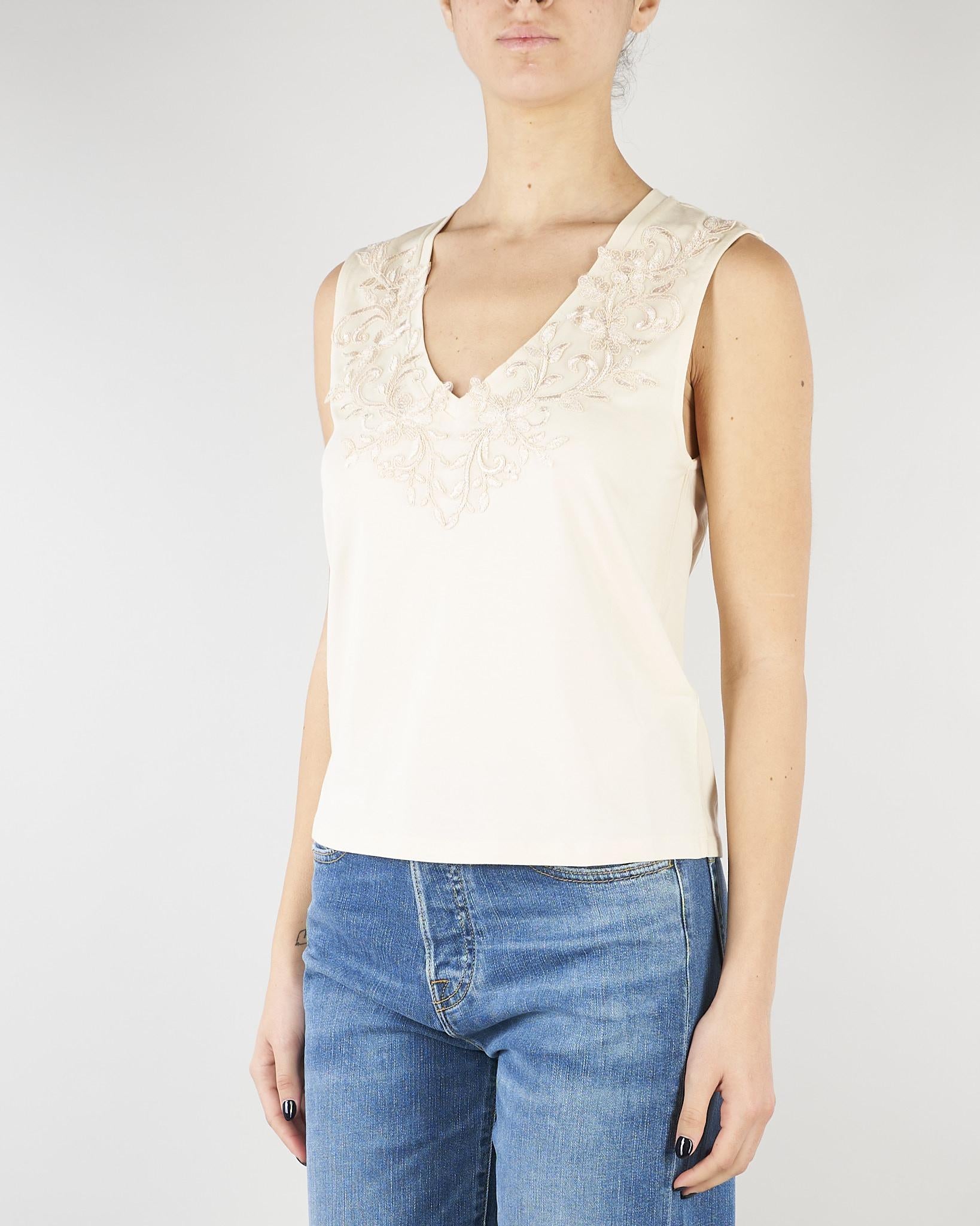 Top Crema in jersey con pizzo RA6152J5003 21406 BLUGIRL 