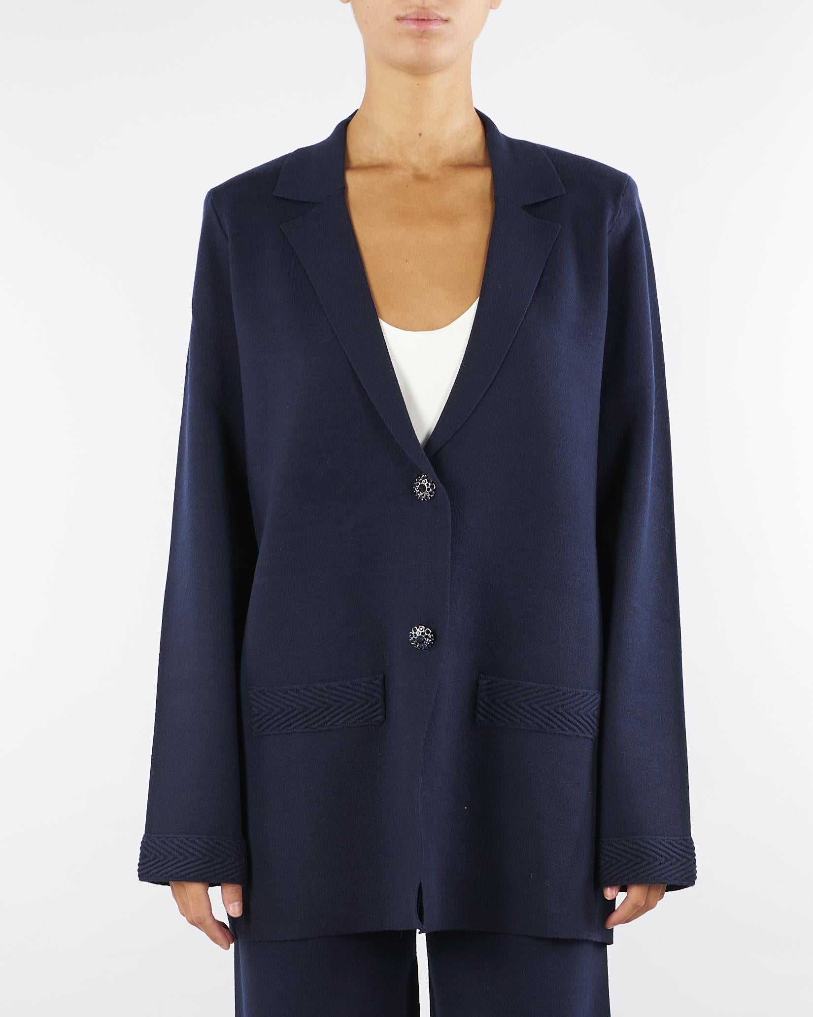 Giacca Blu in maglia con bottoni gioiello RF5281MA41R 93812 BLUGIRL 