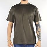 T-shirt Verde in cotone mercerizzato con ricamo rosa sul petto