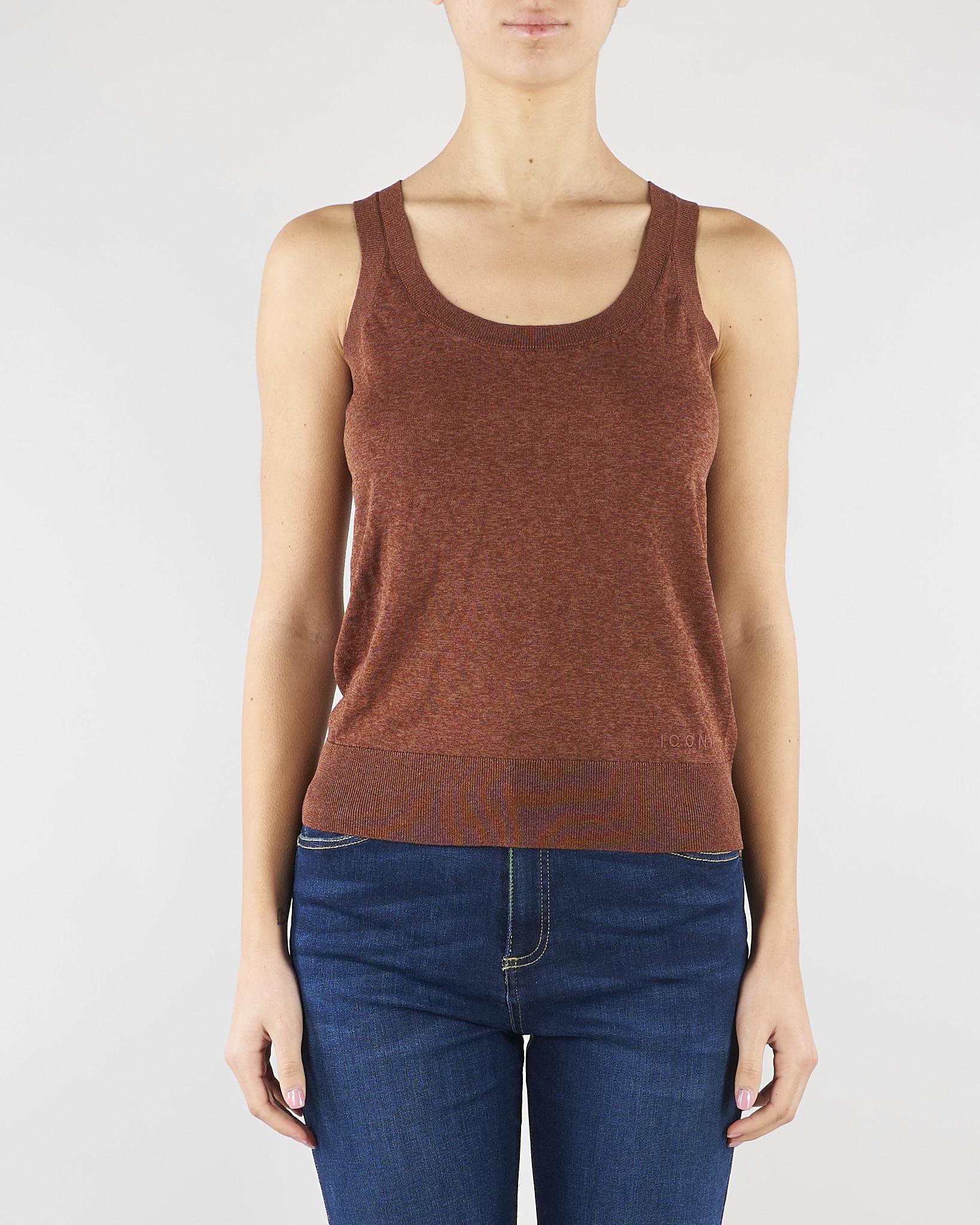 Top Marrone in misto cotone e seta SP5NT001 6022 ICONA 