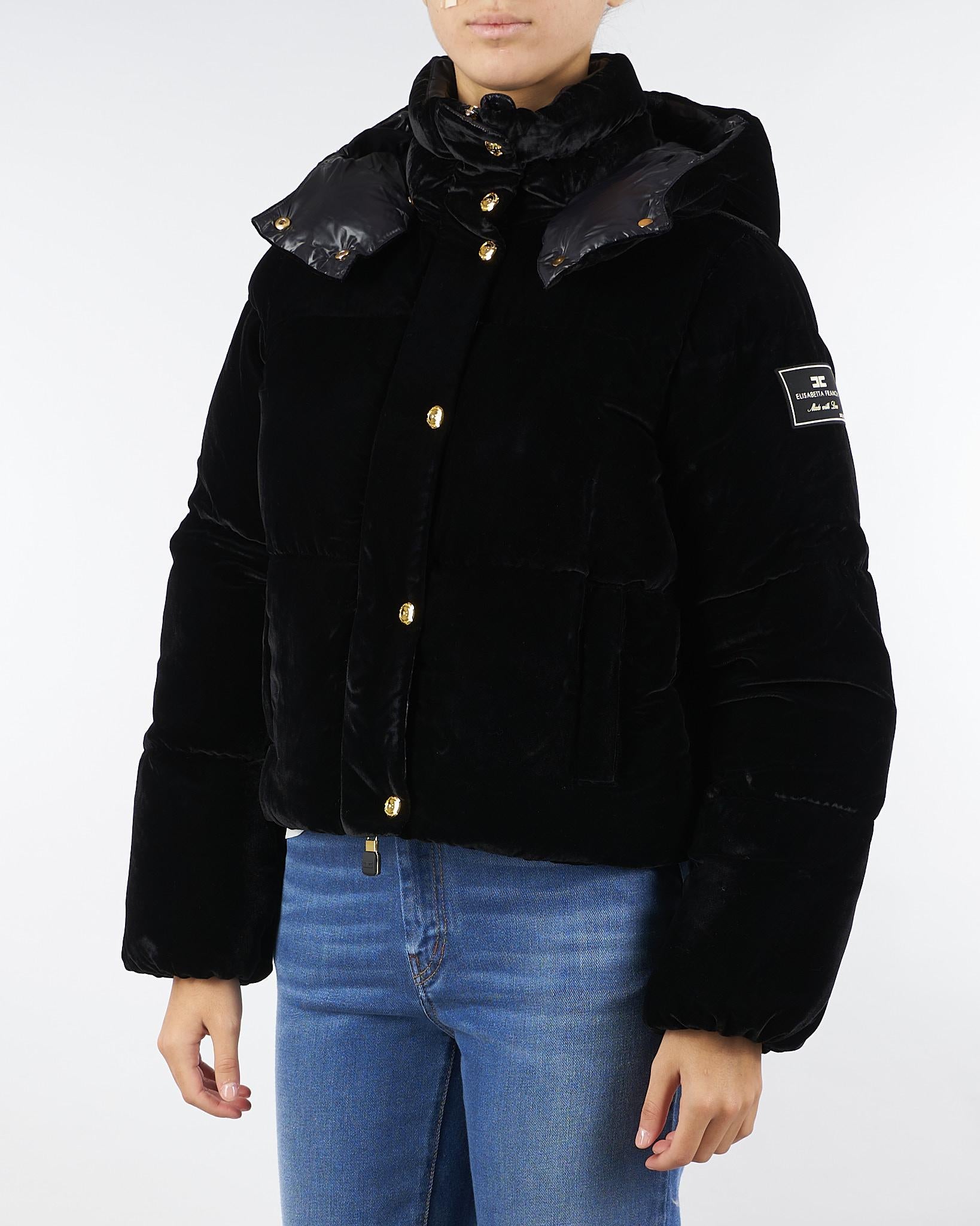 Piumino Nero in velluto con cappuccio PI82D56E2 110 ELISABETTA FRANCHI 