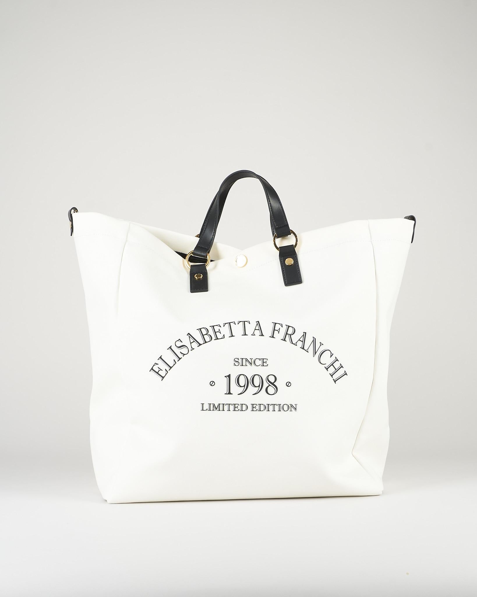 Tote Avorio-Nero in canvas BS14A62E2 309 ELISABETTA FRANCHI 