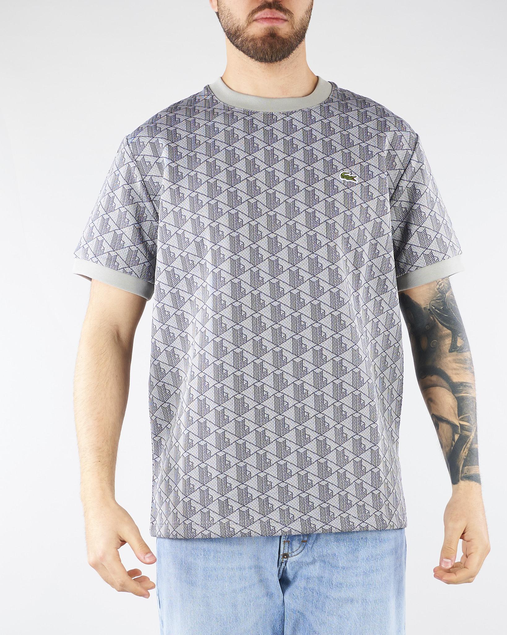 T-shirt Grigio slim fit con monogramma jacquard TH1197 41I LACOSTE 
