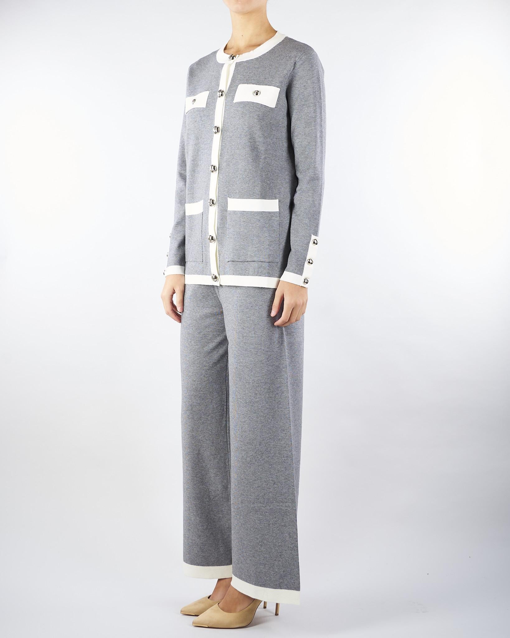 Cardigan Grigio-Bianco con profili a contrasto NS249 95 NO SECRETS 