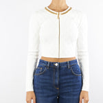 Cardigan Avorio in maglia a rombi con dettaglio gioiello MK29B56E2 360 ELISABETTA FRANCHI 
