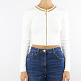 Cardigan Avorio in maglia a rombi con dettaglio gioiello MK29B56E2 360 ELISABETTA FRANCHI 