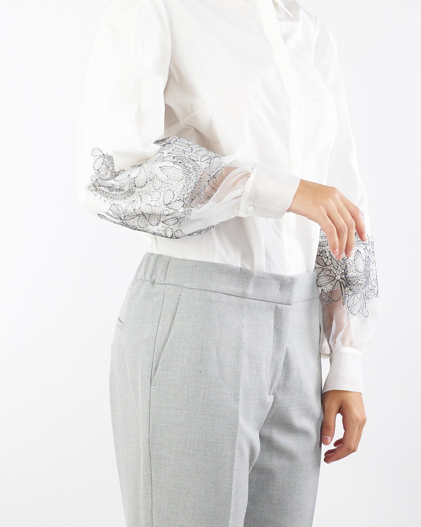 Camicia Bianco in cotone con ricami in pizzo sulle maniche A3129559 3 CLIPS 