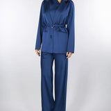 Pantaloni Blu ampi effetto satin a vita alta