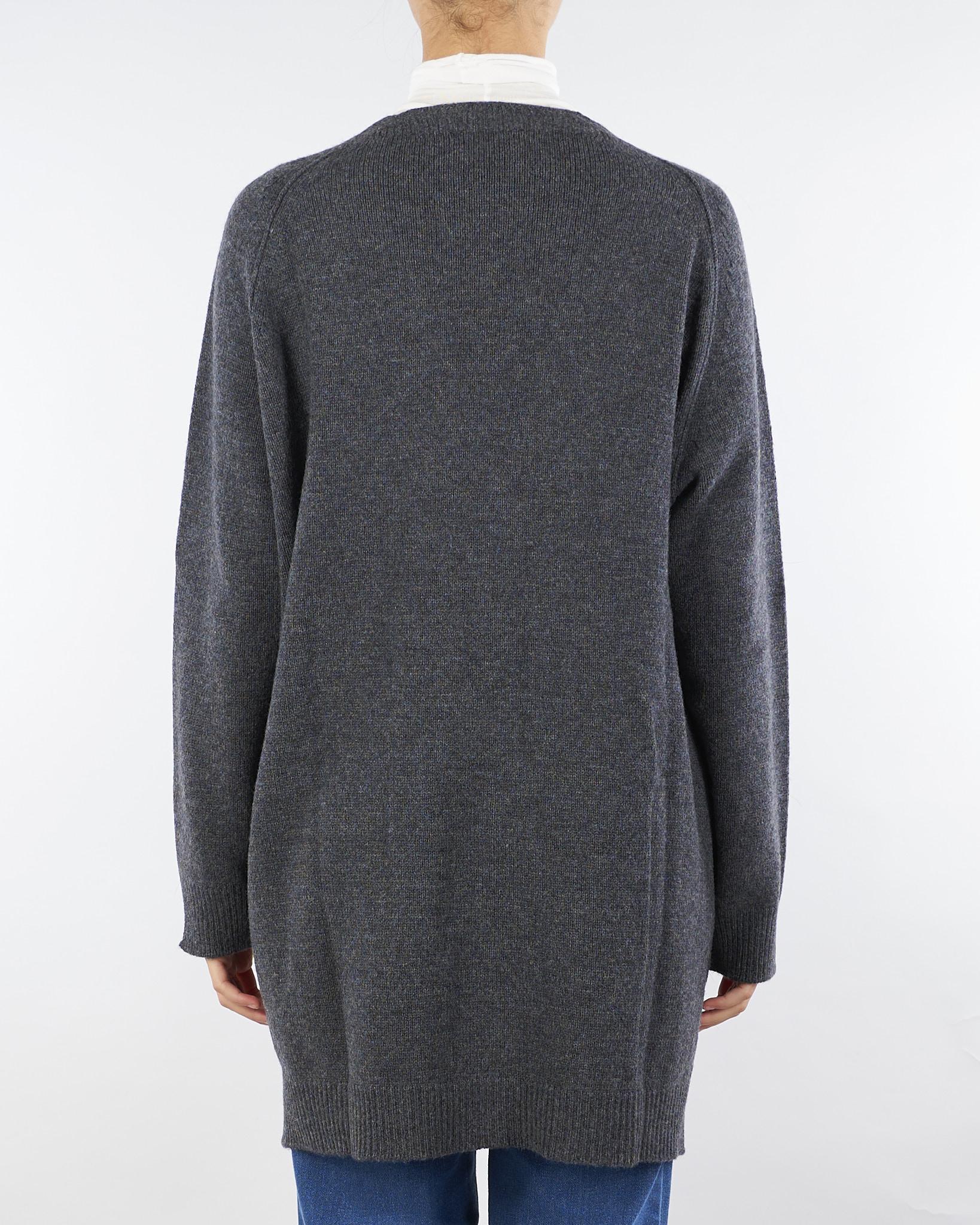 Cardigan Antracite in pura lana e cashmere con inserti in vera pelliccia V53516 98 VANISE' 