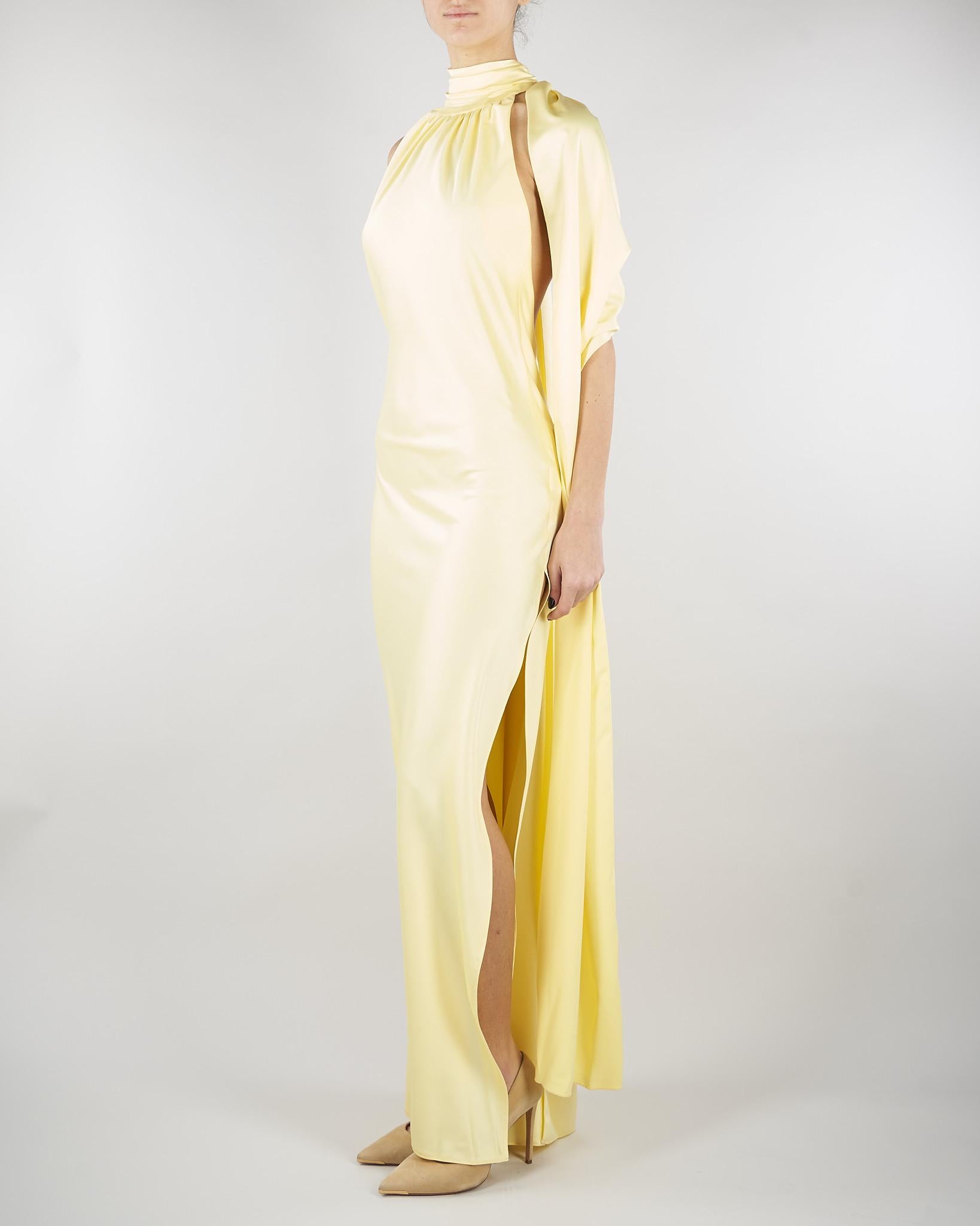 Abito lungo Giallo in raso con foulard ACT16207AB4131 400 ACTUALEE 
