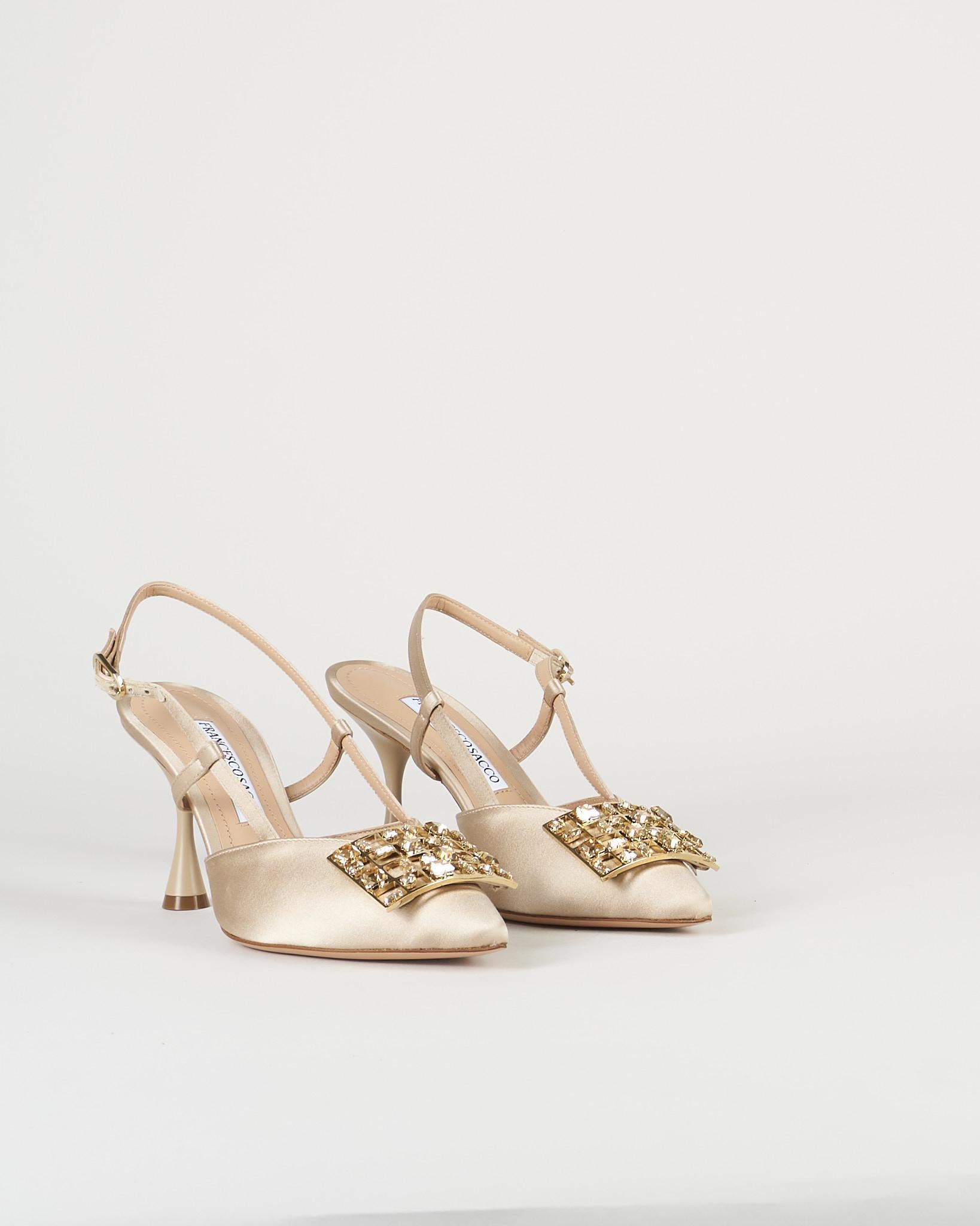 Slingback Champagne in raso con accessorio 7537 1 FRANCESCO SACCO 