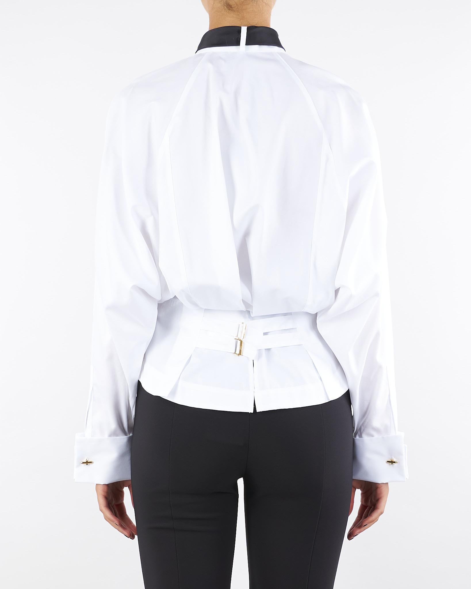 Camicia Bianco-Nero in popeline di cotone con cravatta CA09156E2 221 ELISABETTA FRANCHI 