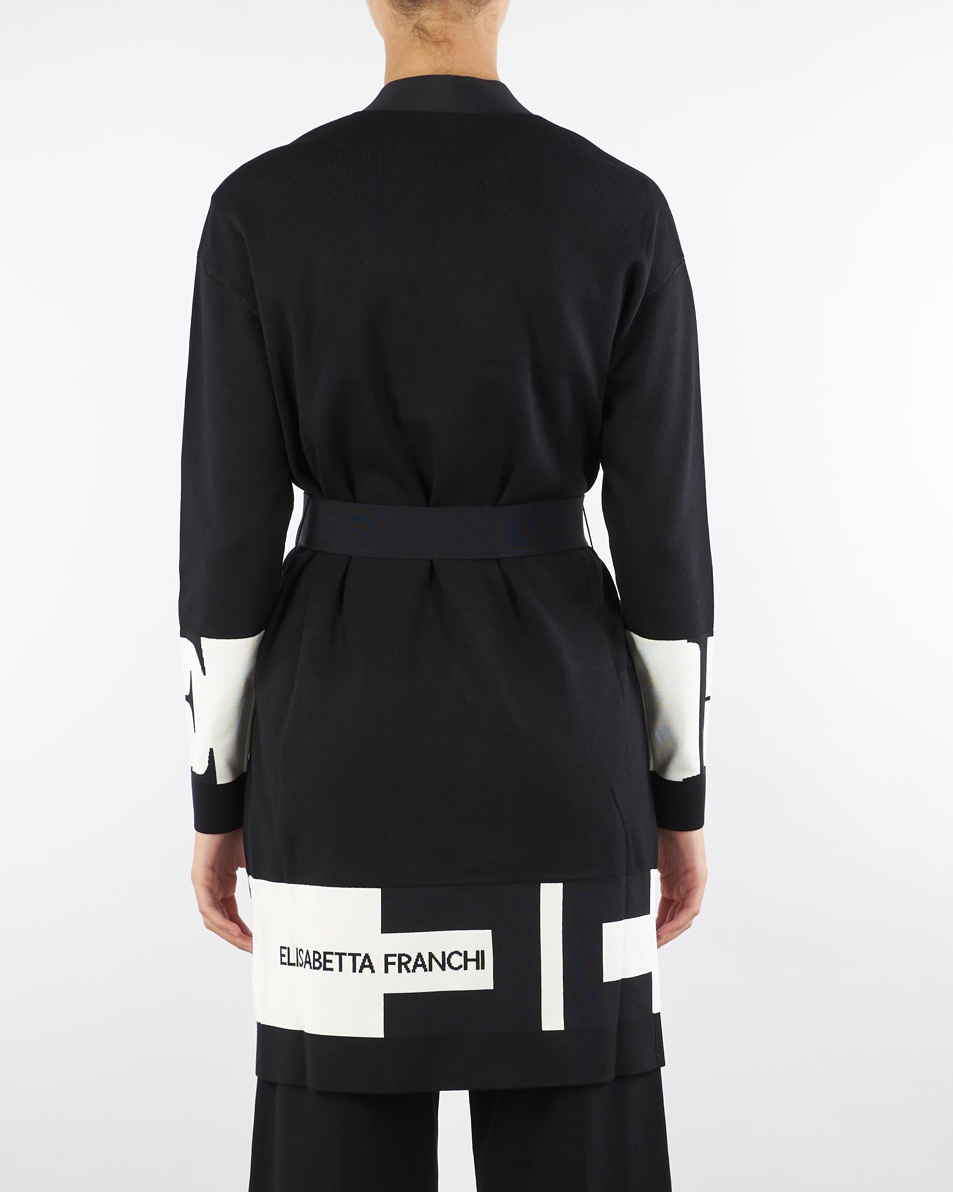 Cardigan Nero-Milk  in viscosa con bande lucide MK02S56E2 EF3 ELISABETTA FRANCHI 