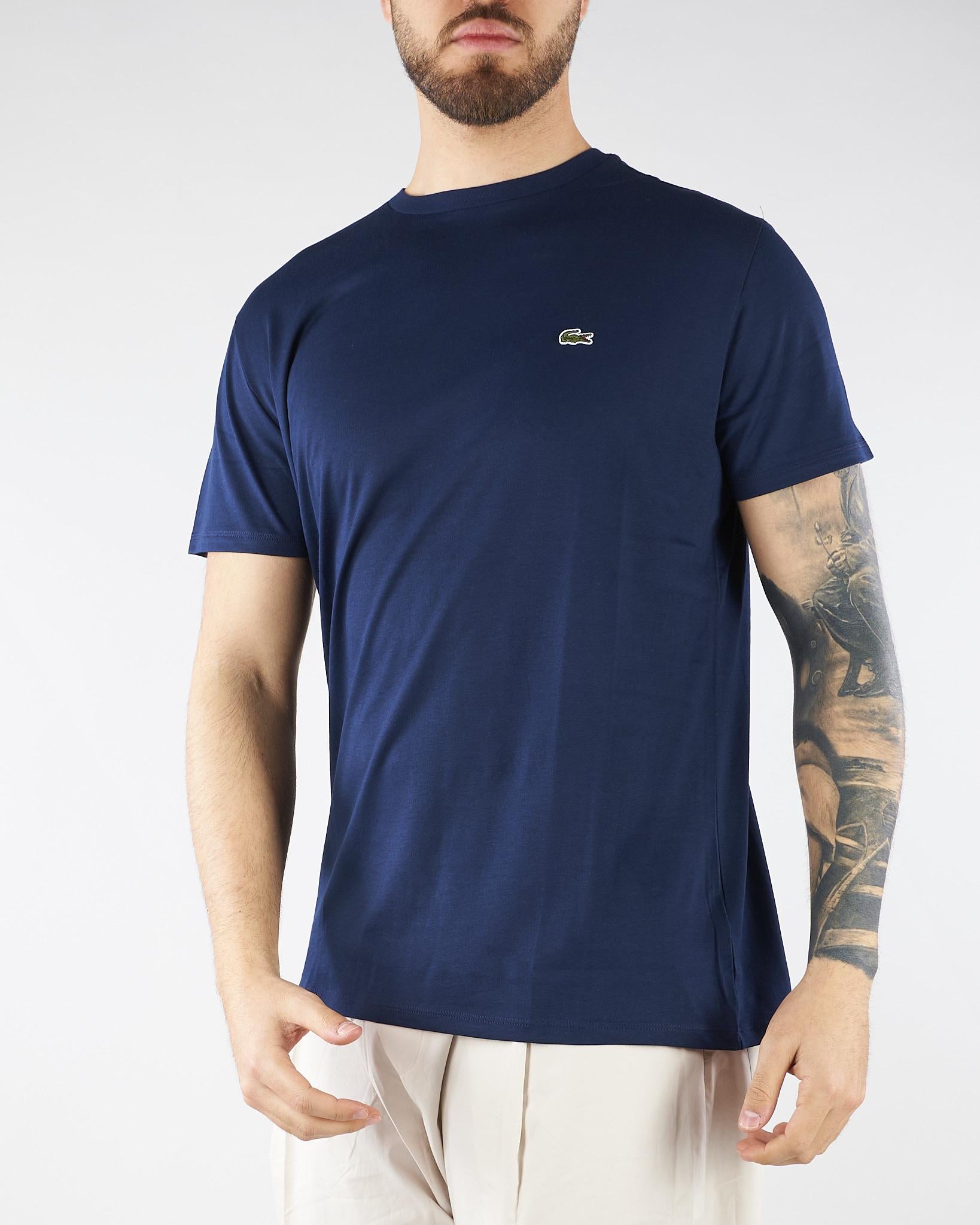 T-shirt Blu in cotone Pima TH6709 166 LACOSTE 