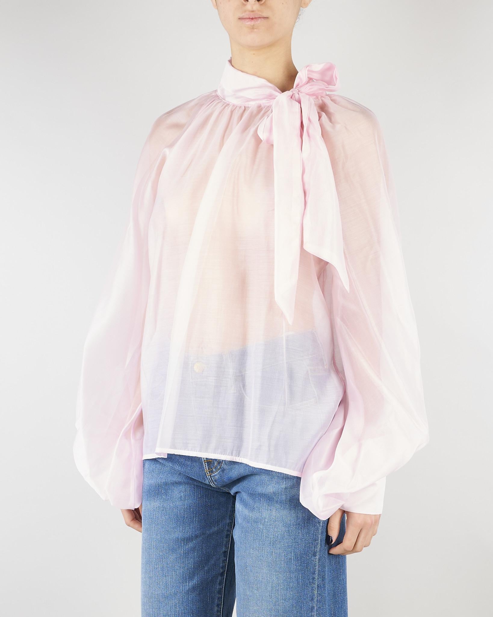 Camicia Rosa in organza con fiocco TAB0210 40 VICOLO 