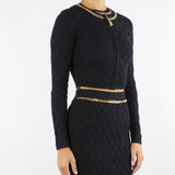 Cardigan Nero in maglia a rombi con dettaglio gioiello MK29B56E2 110 ELISABETTA FRANCHI 