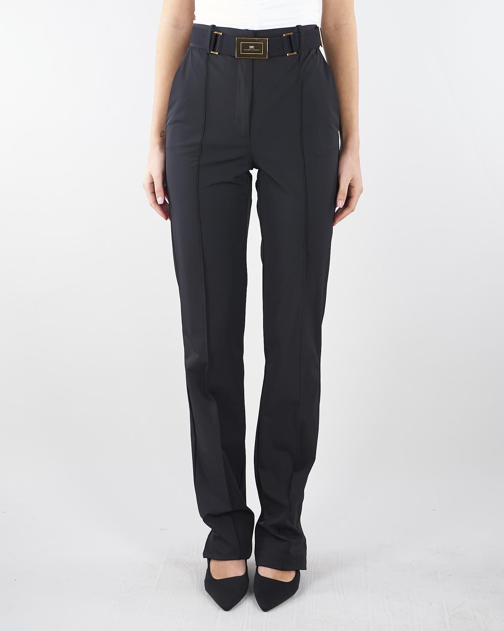 Pantaloni Nero in tessuto tecnico bielastico con cintura PA17261E2 110 ELISABETTA FRANCHI 