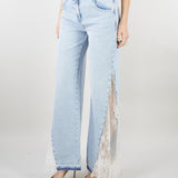 Jeans ampi in denim con pizzo RA6181D5009 77488 BLUGIRL 