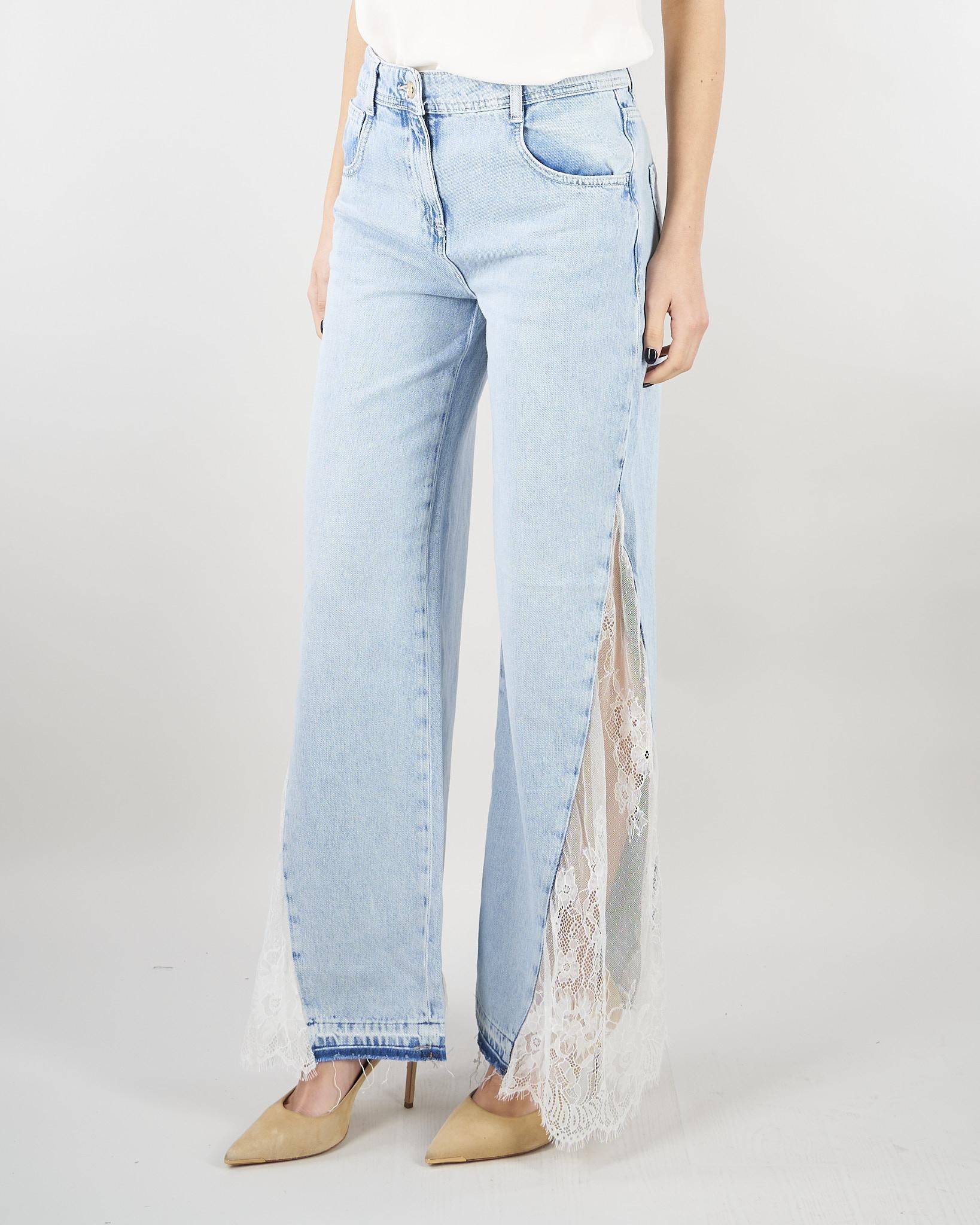 Jeans ampi in denim con pizzo RA6181D5009 77488 BLUGIRL 