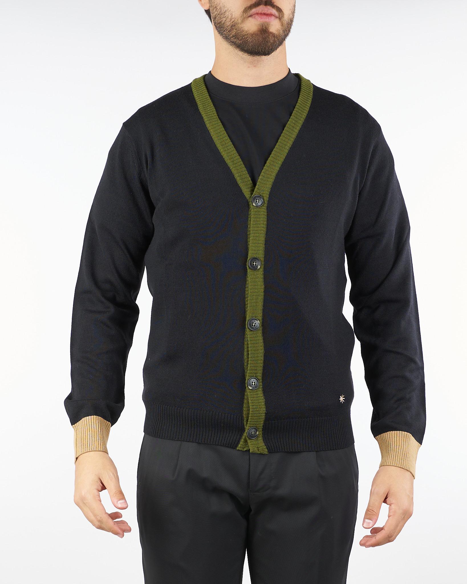 Cardigan Nero in misto lana con profili a contrasto 3932M503253807 99 MANUEL RITZ 