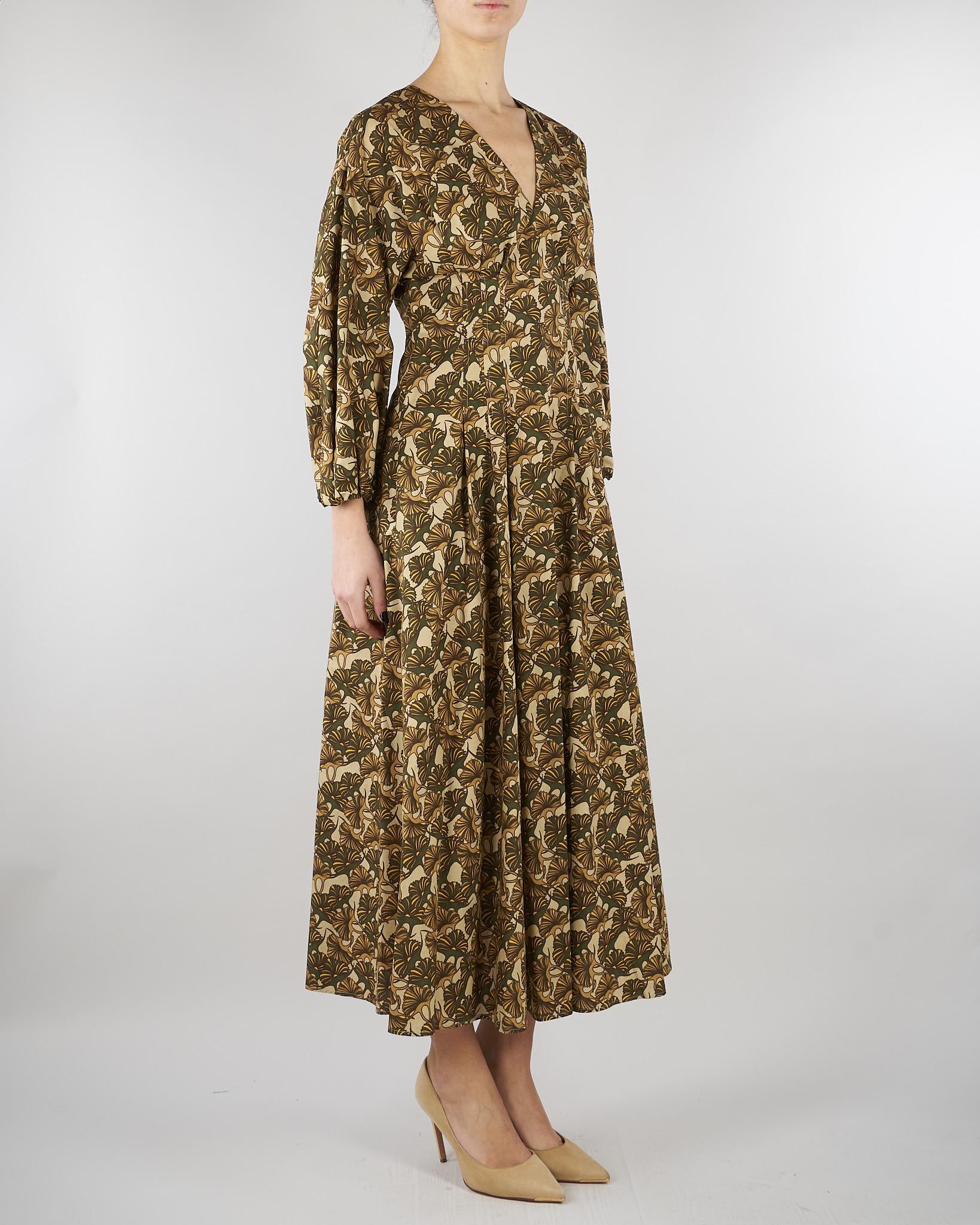 Abito Beige-Verde in popeline di cotone stampato MSTASTICE 5 MAX MARA STUDIO 