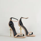 Sandali in pelle con tacco logo Elisabetta Franchi