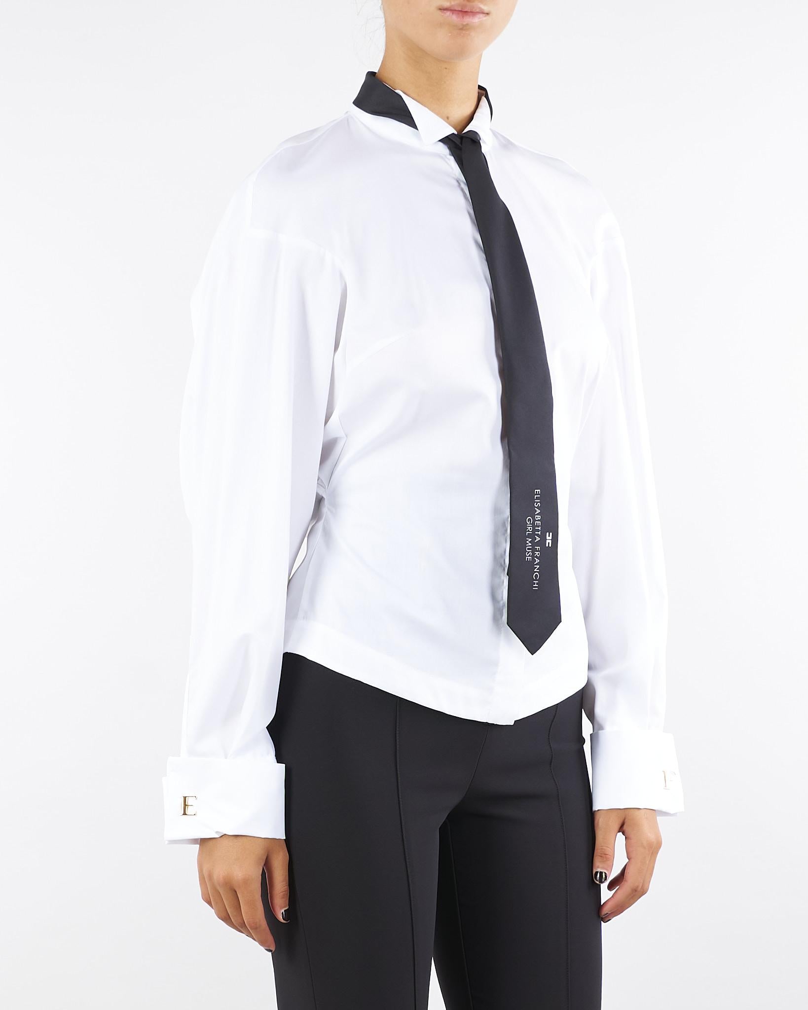 Camicia Bianco-Nero in popeline di cotone con cravatta CA09156E2 221 ELISABETTA FRANCHI 