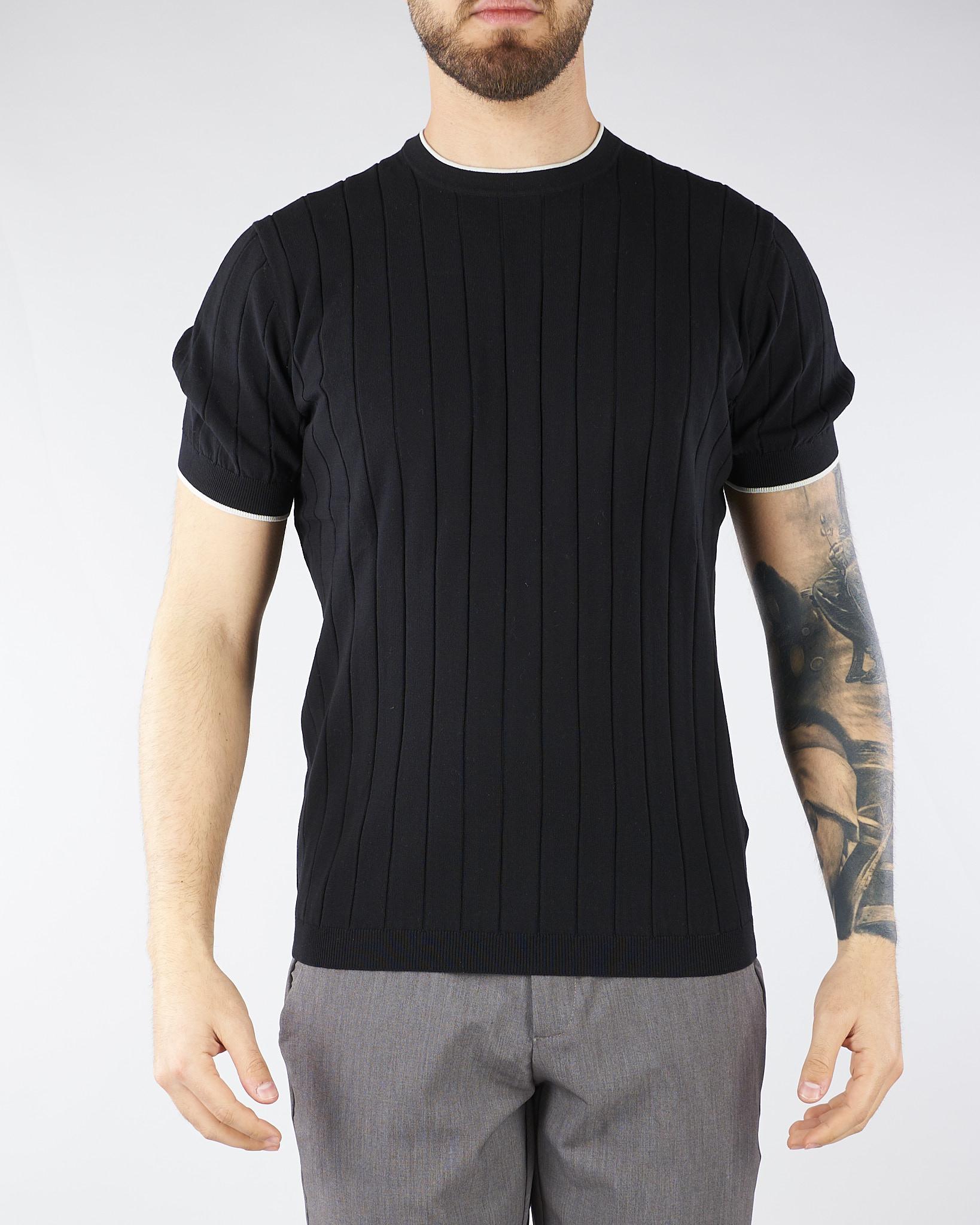 Maglia Nero in cotone a coste con profili a contrasto DK17020 99 DIKTAT 