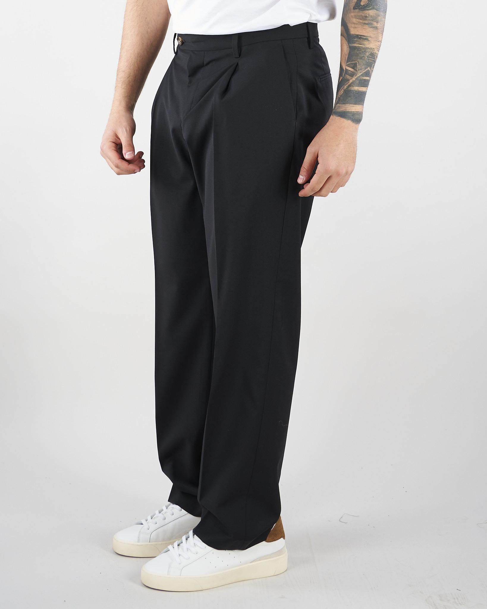 Pantalone Nero in fresco lana con pences Relaxed fit PAU3DICI041 99 3DICI 