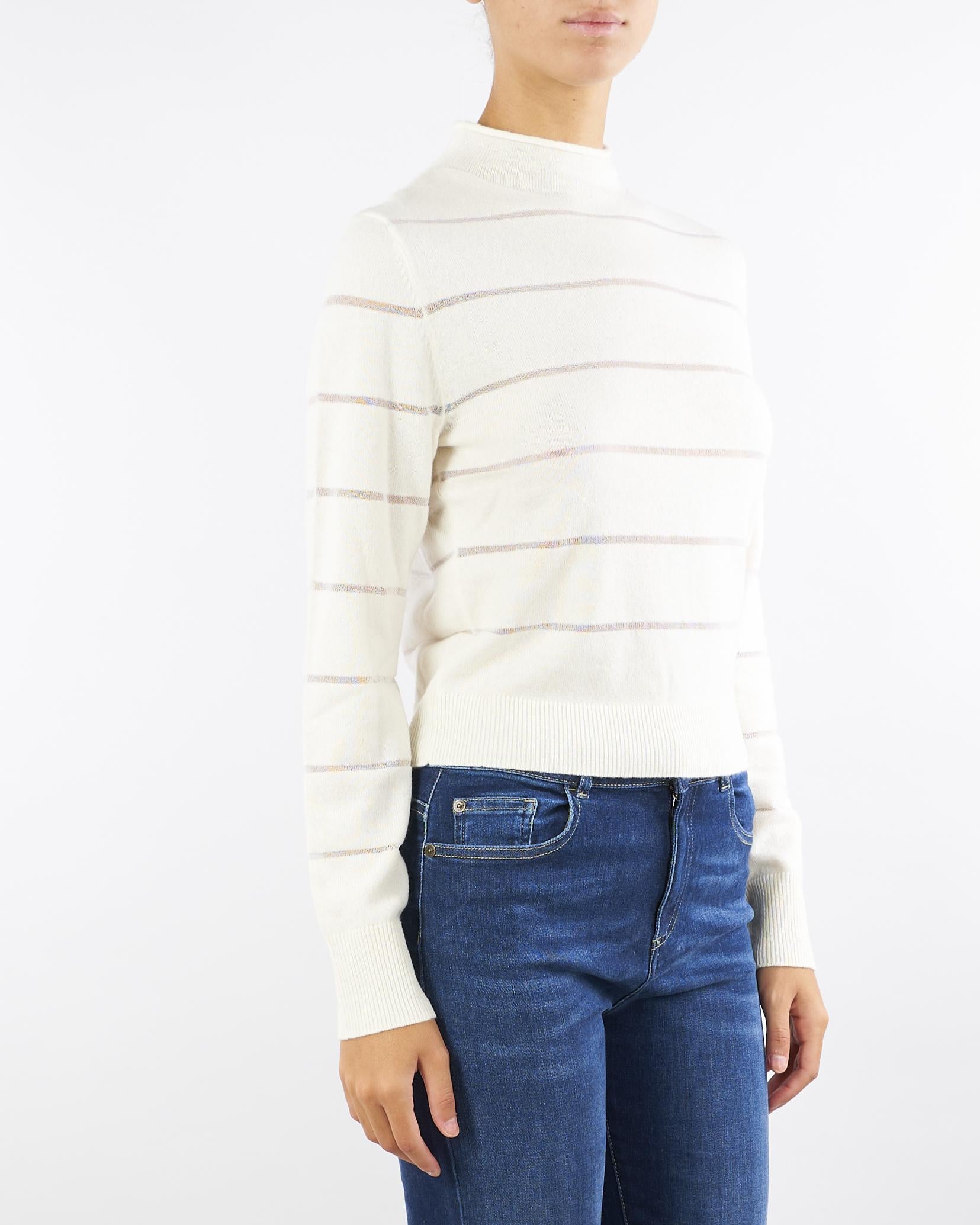 Maglia Avorio Malto a righe in misto lana e cashmere MALTO 4 NENETTE 