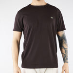 T-shirt Marrone in cotone Pima TH6709 3LA LACOSTE 