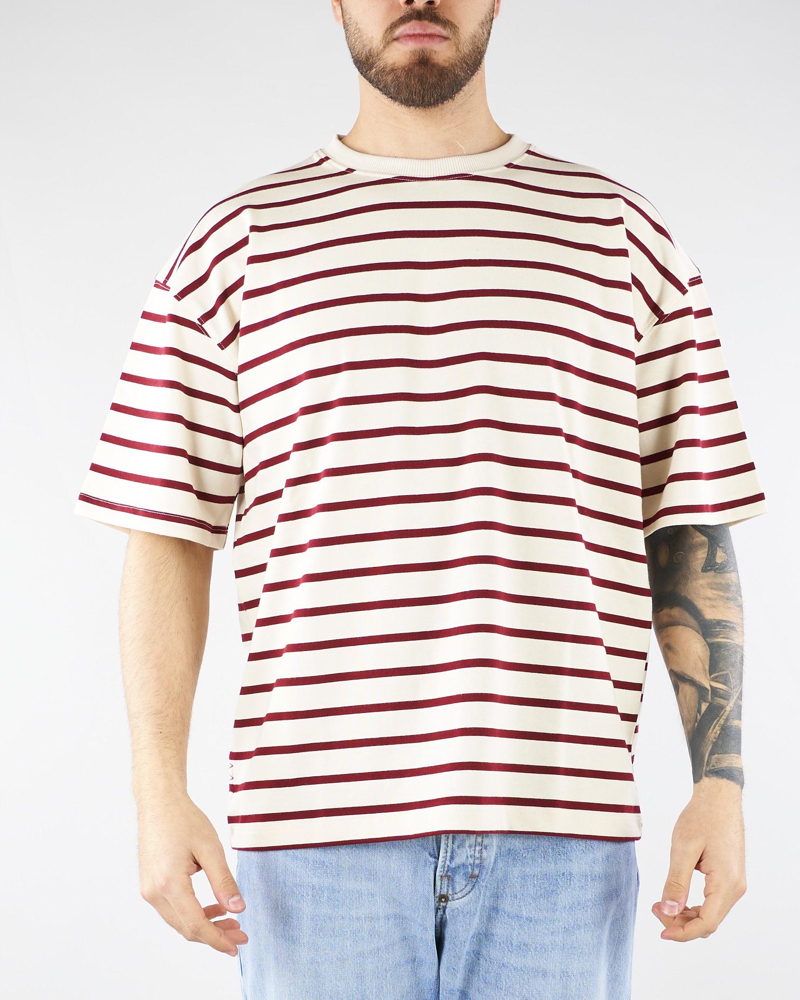 T-shirt Panna-Rosso a righe Relaxed fit B6AB0013 36A AMARANTO 