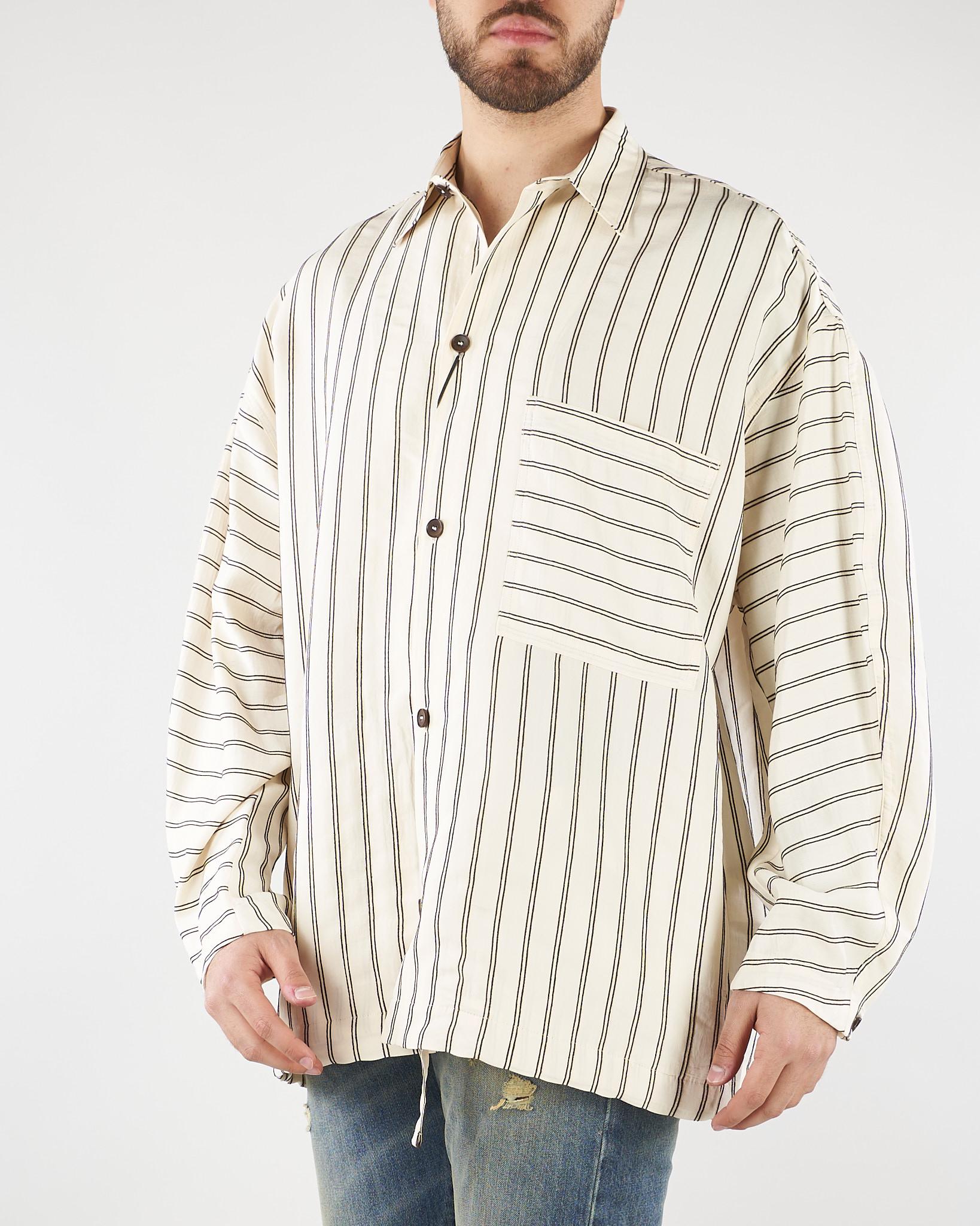 Camicia Panna-Marrone a righe in cotone oversize CA3636 25 I'M BRIAN 