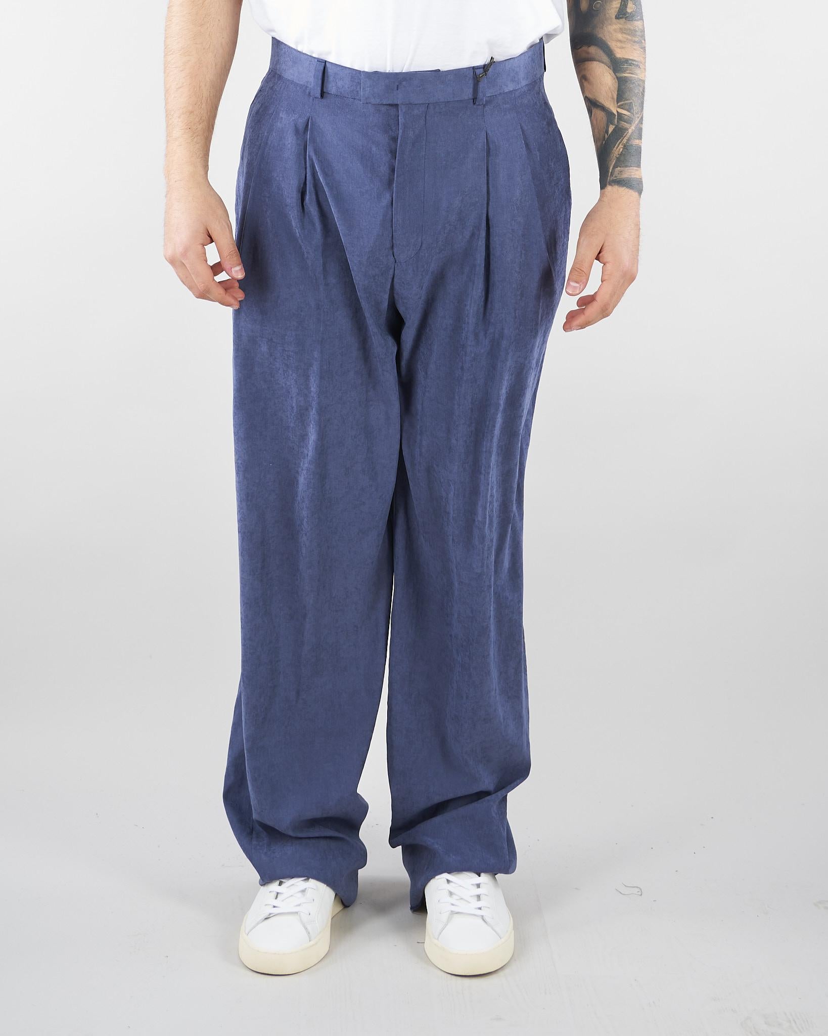 Pantaloni Blu con pences in tessuto effetto cupro EM005614TE20601 UB047 EMPORIO ARMANI 