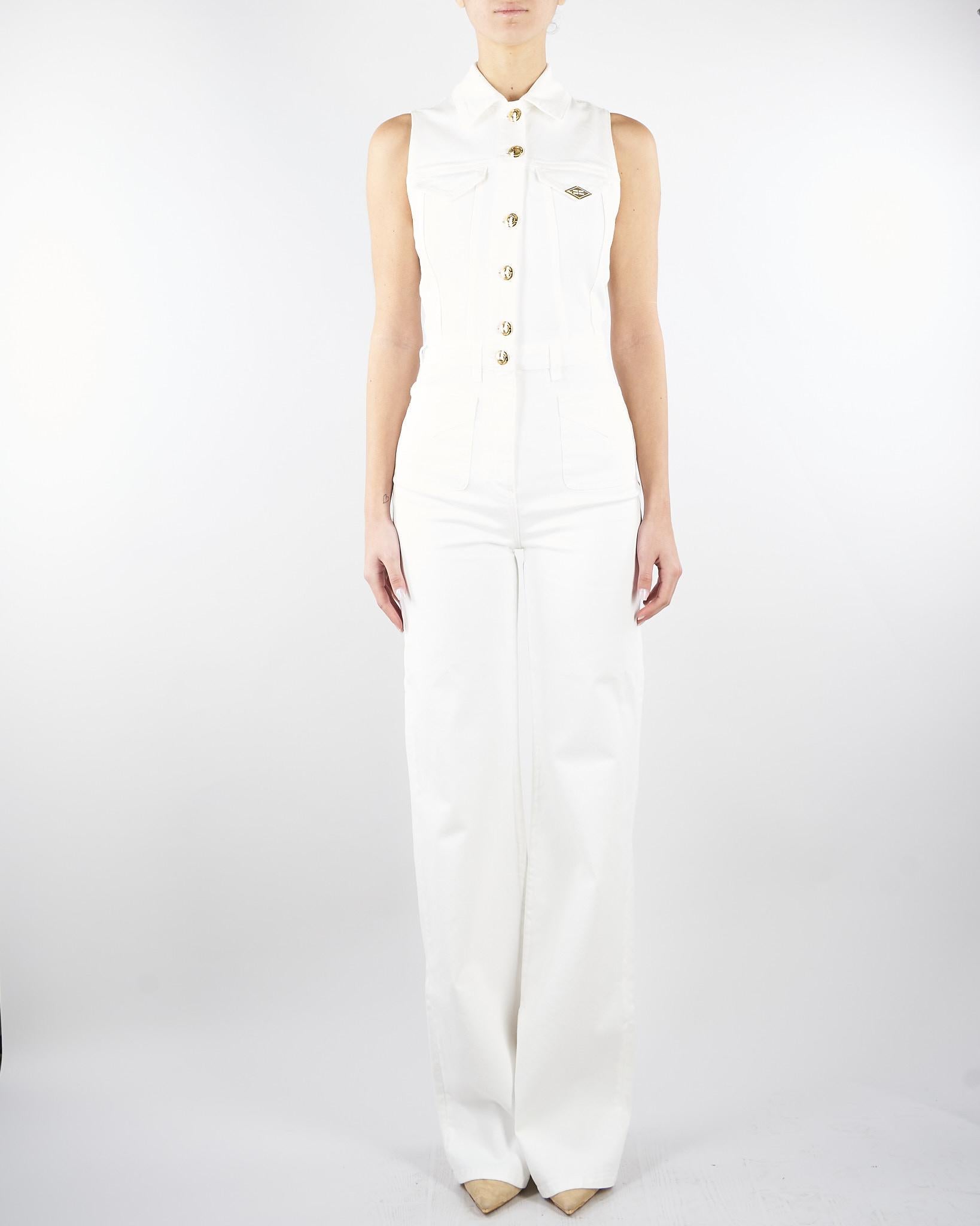 Tuta Avorio in denim con dettaglio logo TJ45N61E2 360 ELISABETTA FRANCHI 