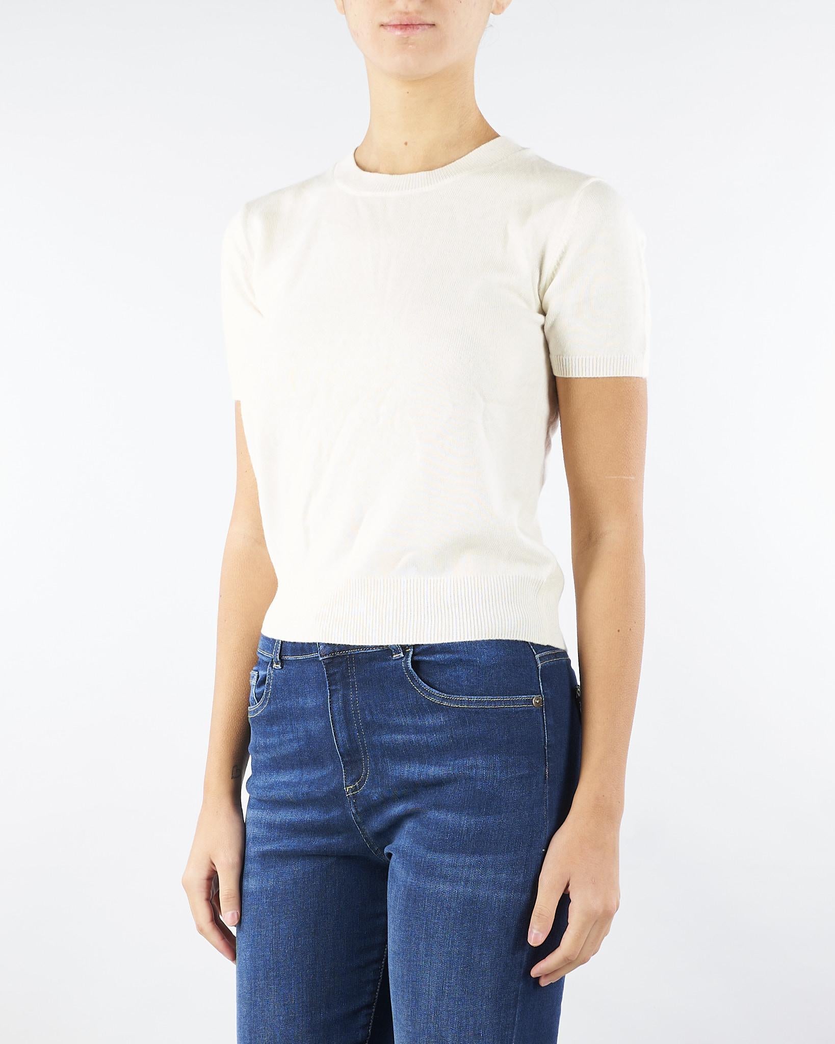 Maglia Panna in misto lana con maniche corte RI5NT047 1041 ICONA 