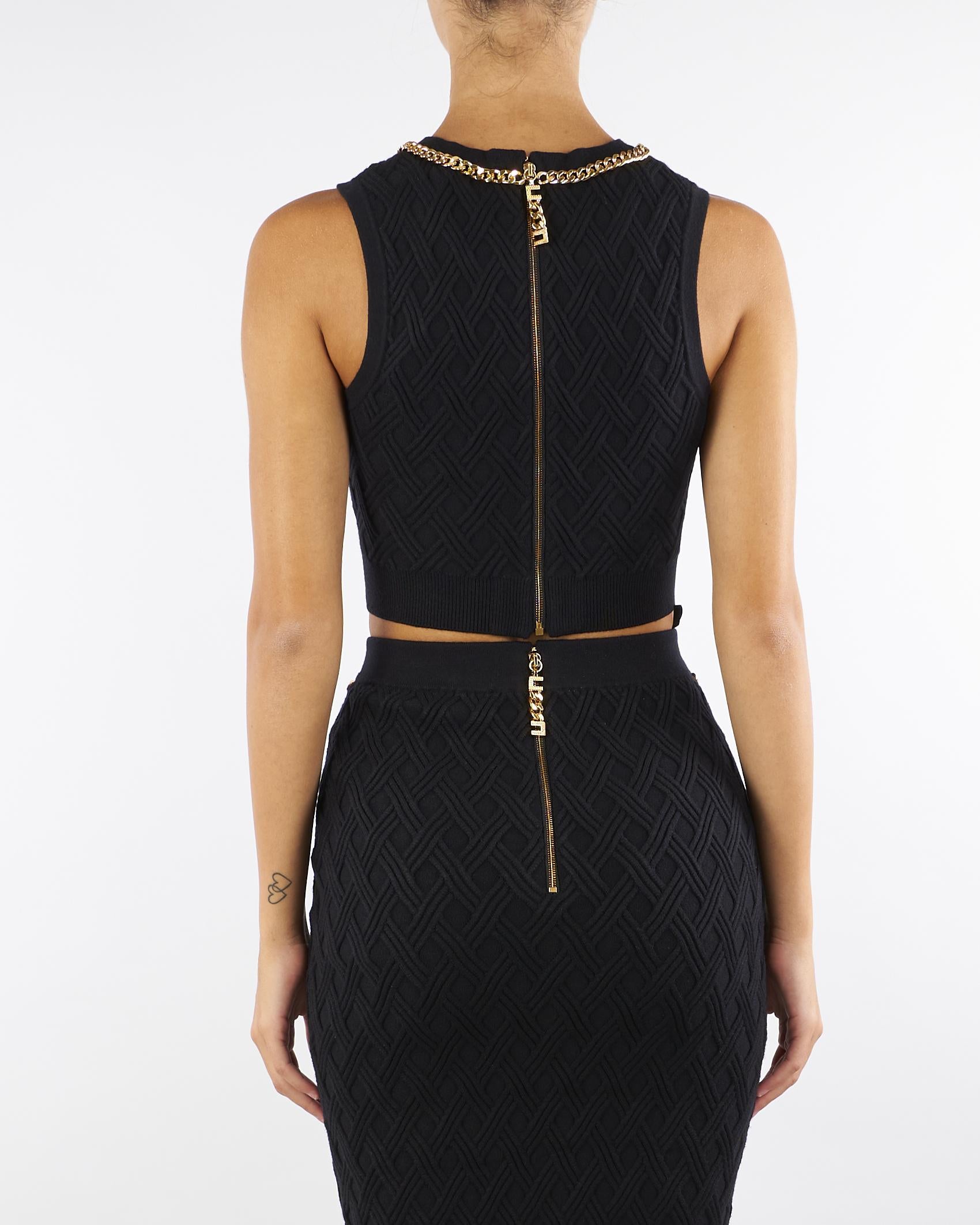 Top Nero in maglia a rombi con dettaglio gioiello TK60B56E2 110 ELISABETTA FRANCHI 