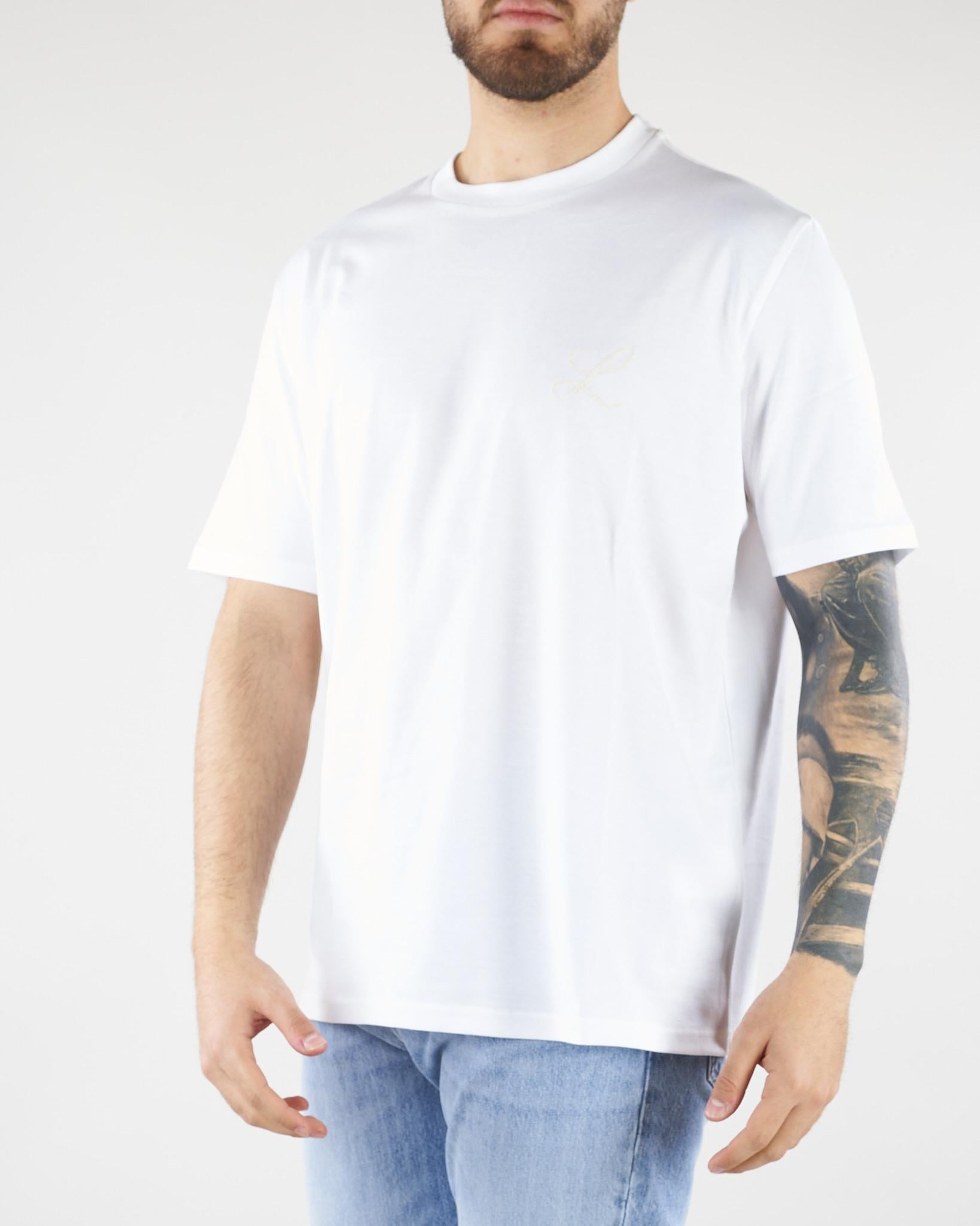 T-shirt Bianco in jersey di cotone con ricamo logo Relaxed fit LT26009 A001 LOW BRAND 