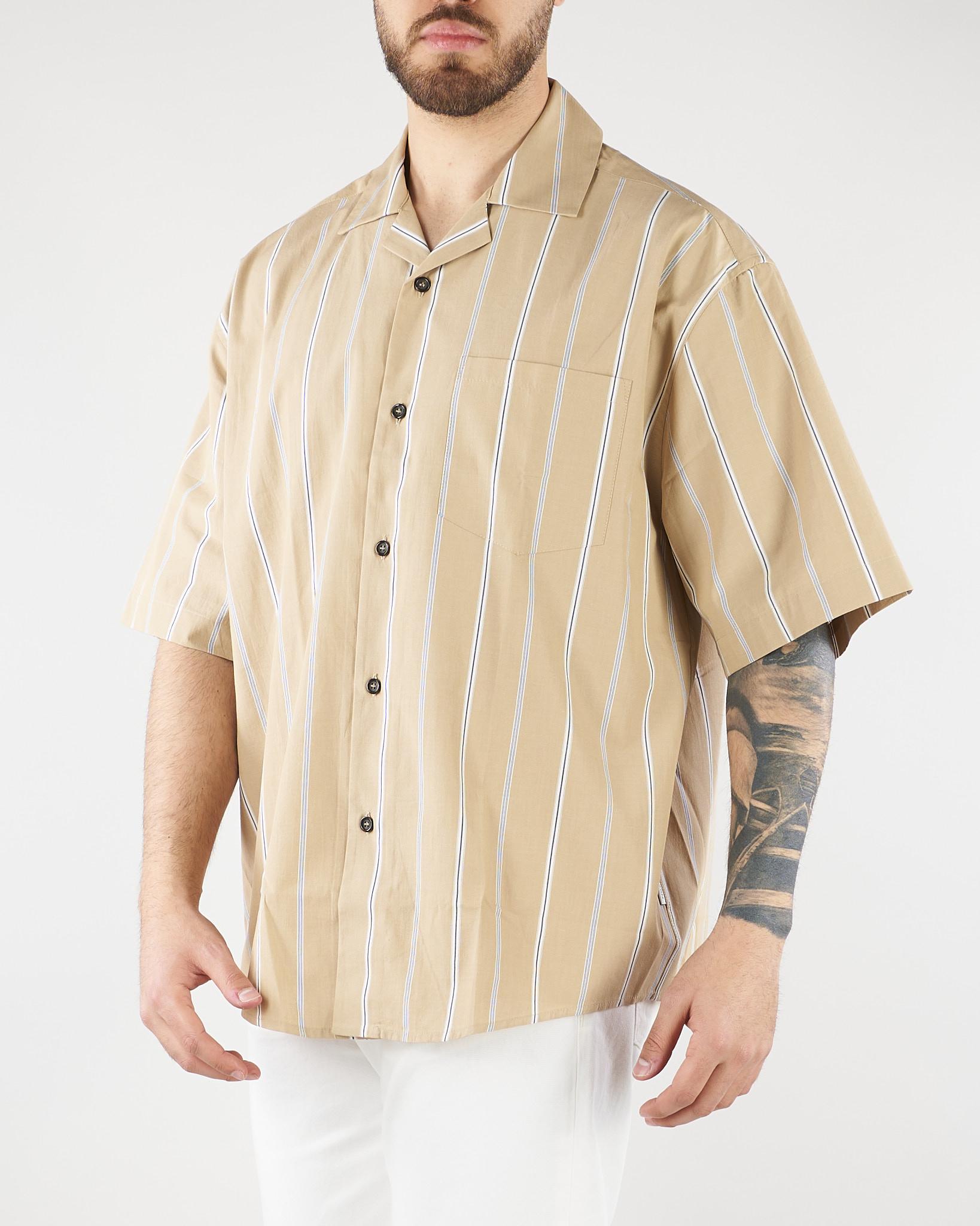 Camicia Beige a righe in cotone Relaxed fit G0921580 RA11 PAOLO PECORA 
